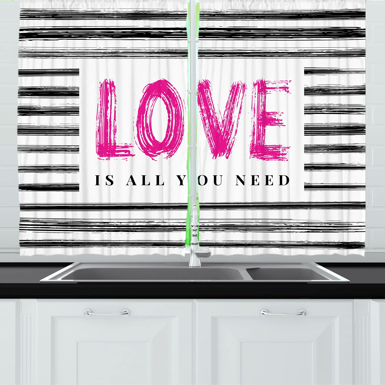 Ambesonne Love is All You Need Kitchen Curtains - 55