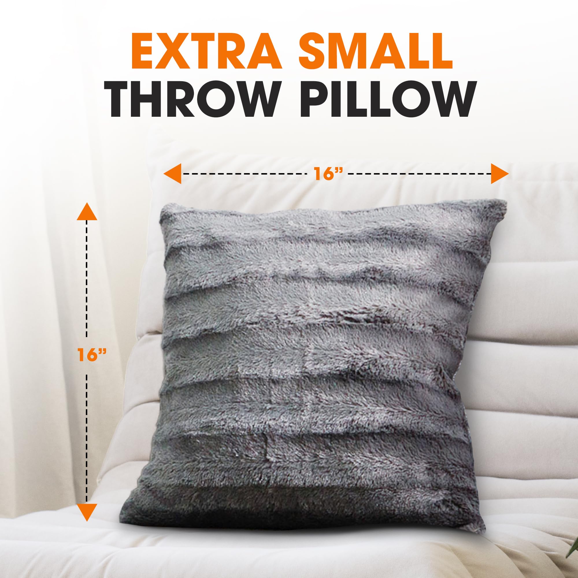 Cheer Collection Faux Fur Throw Pillows Set of 2 - 16x16 Inch Soft Grey Decorative Couch & Bed Pillows for Cozy Living Room & Bedroom Aesthetic - Perfect for Home Decor, Sofa Accents & Gift Giving