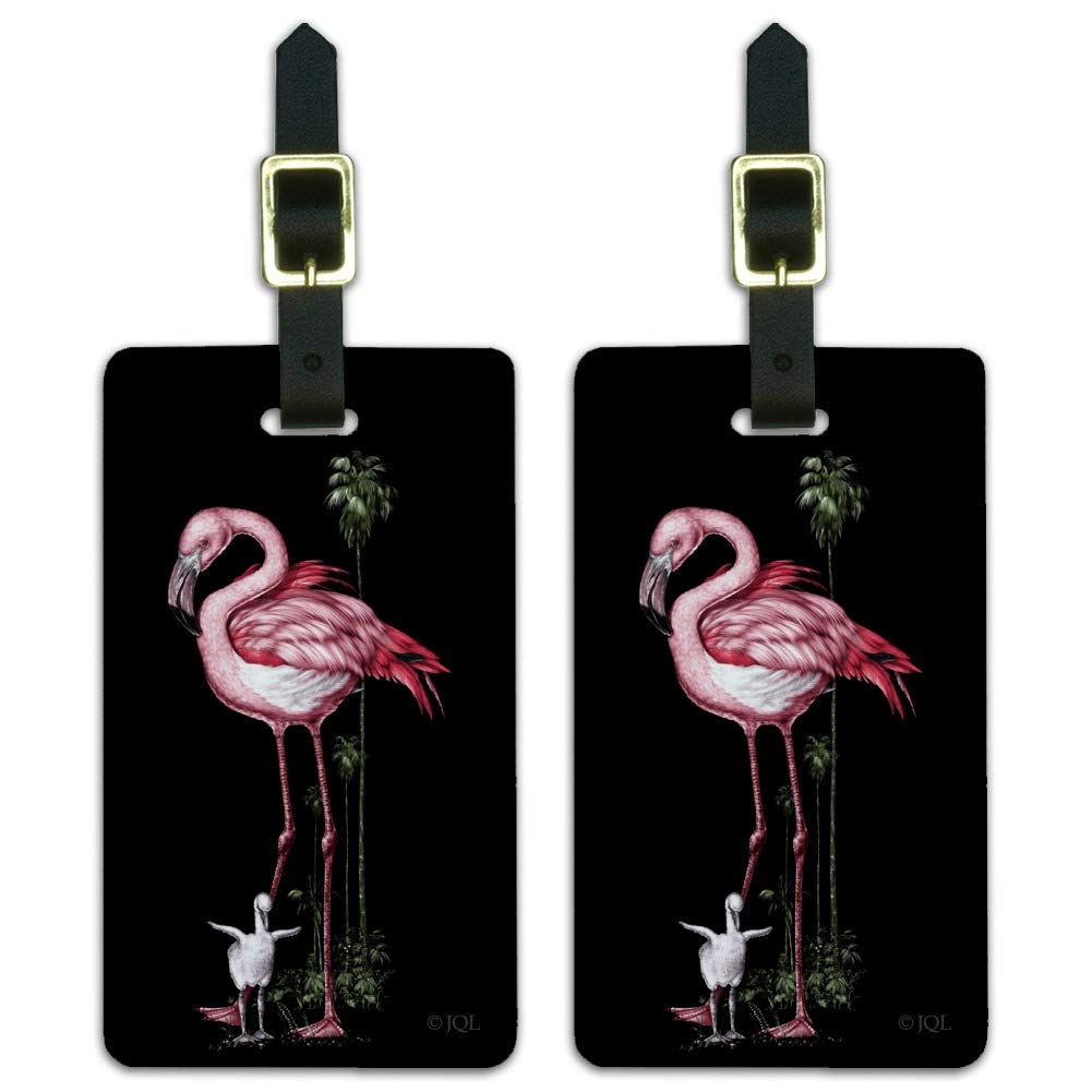 Pink Flamingo Luggage Tags with Palm Tree Design - 2 Pack Waterproof Suitcase ID Cards for Travel, Carry-On, Backpacks - Perfect for Vacation, Cruise, and Airports