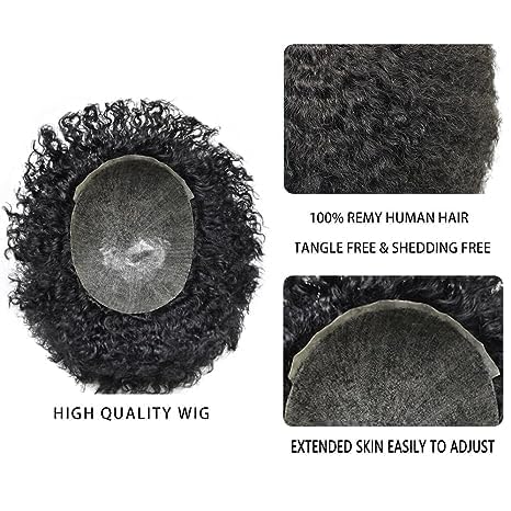 Afro Curly Toupee for Black Men - Human Hair Replacement System - Full Poly Thin Skin Kinky Curly Mens Wig (8