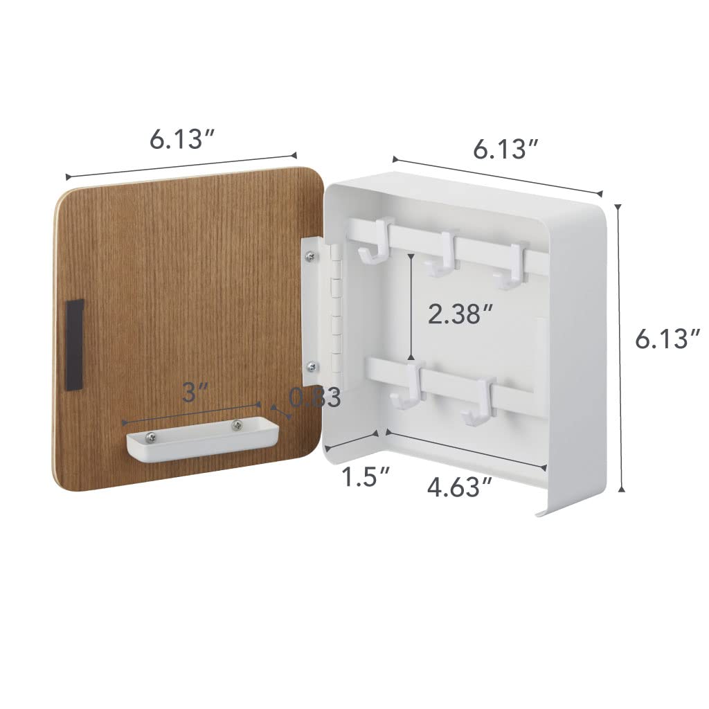 Yamazaki Home Rin Square Magnetic Key Cabinet - Wood Accented Key Organizer with Steel Frame - Perfect for Entryway, Mudroom & Home Organization