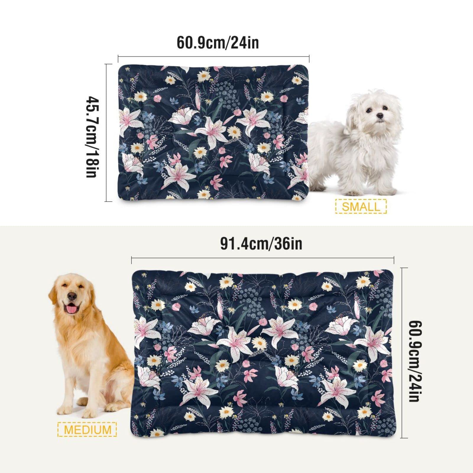Ultra Soft Washable Pet Bed - Floral Lily Daisy Pattern Dog & Cat Crate Mat (24x18 Inches) - Fleece Kennel Pad for Comfortable Sleeping - Perfect for Crates, Carriers & Home Use