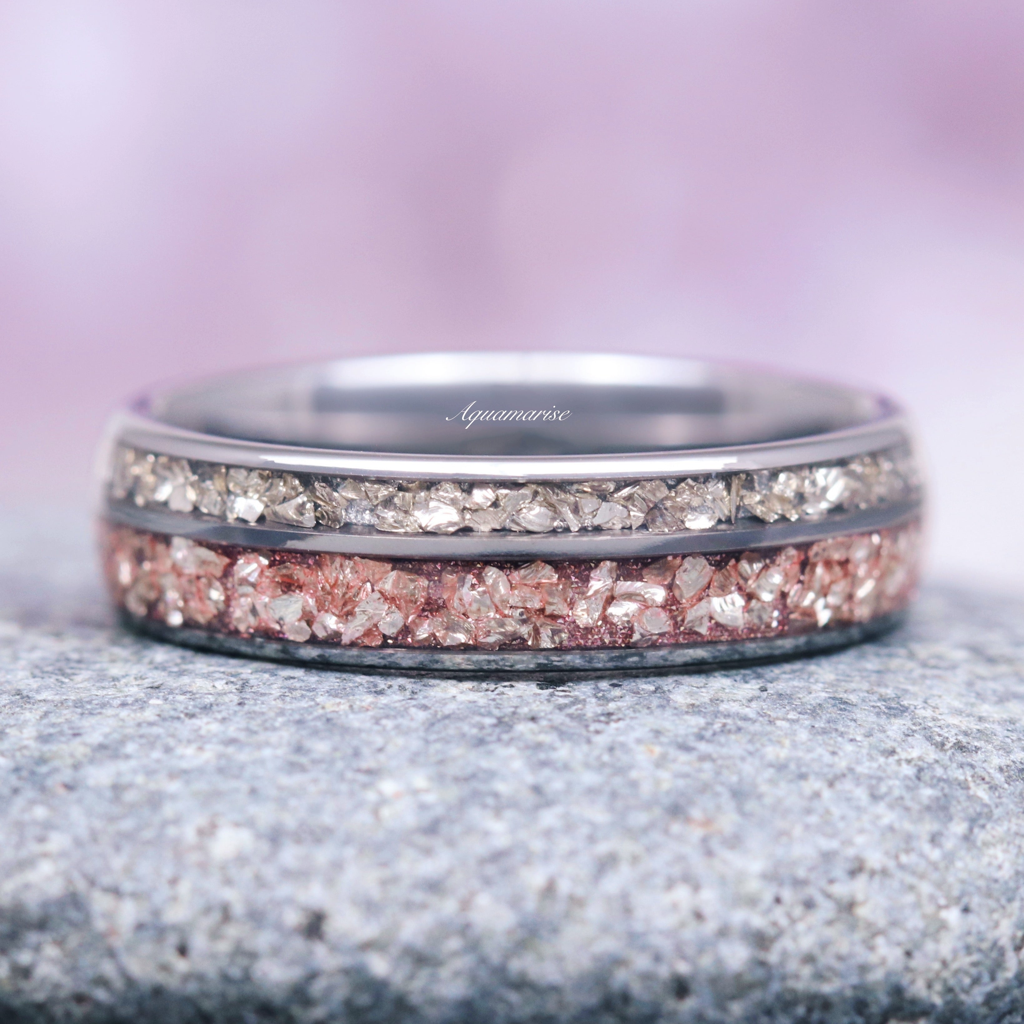6MM Tungsten Wedding Band with Morganite & Crushed Diamond (CZ) - Perfect for Engagement, Anniversary, and Bridal Jewelry Gifts