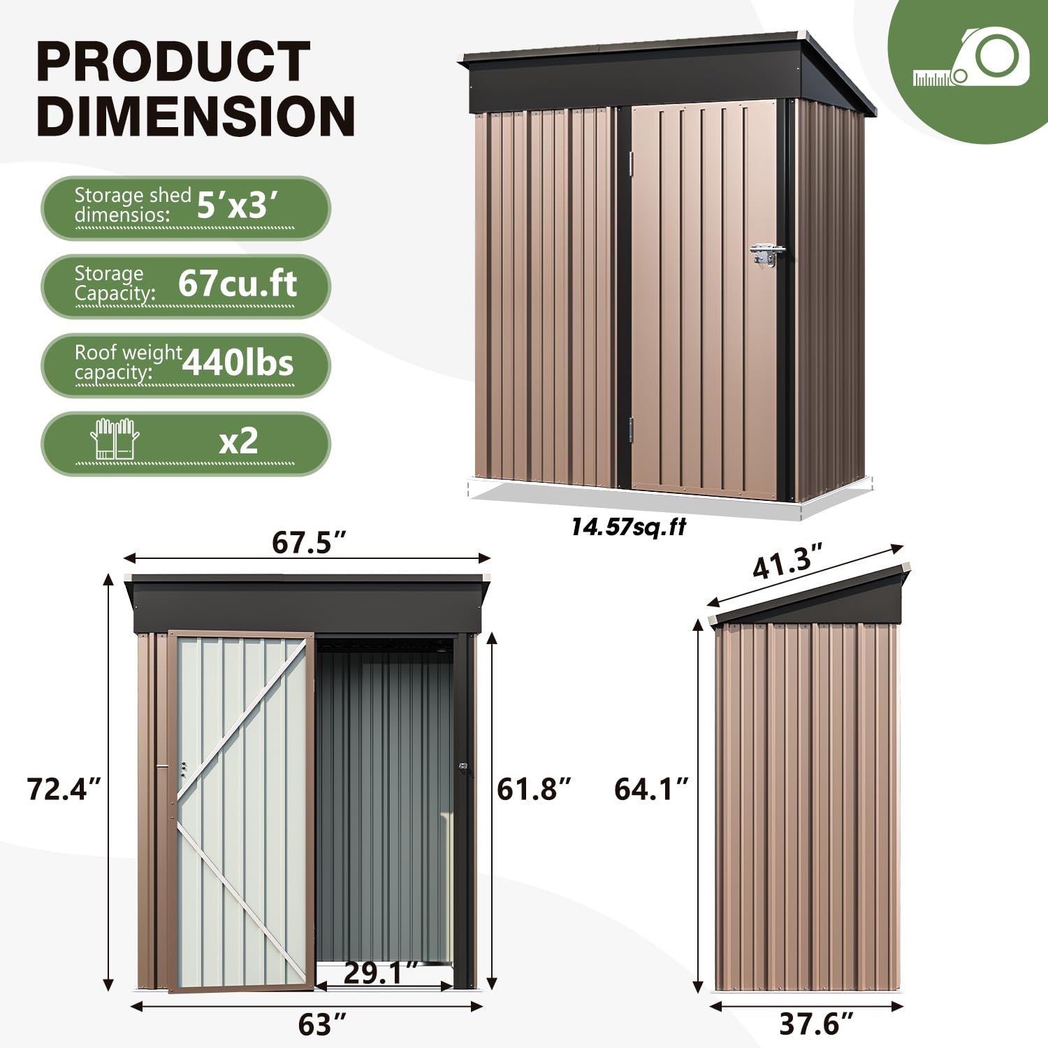 3.0’x4.9’ Outdoor Storage Shed - Heavy Duty Metal Garden Shed for Bikes, Lawn Mowers & Tools - Lockable Door Backyard Storage Shed for Patio, Garage & Yard Organization