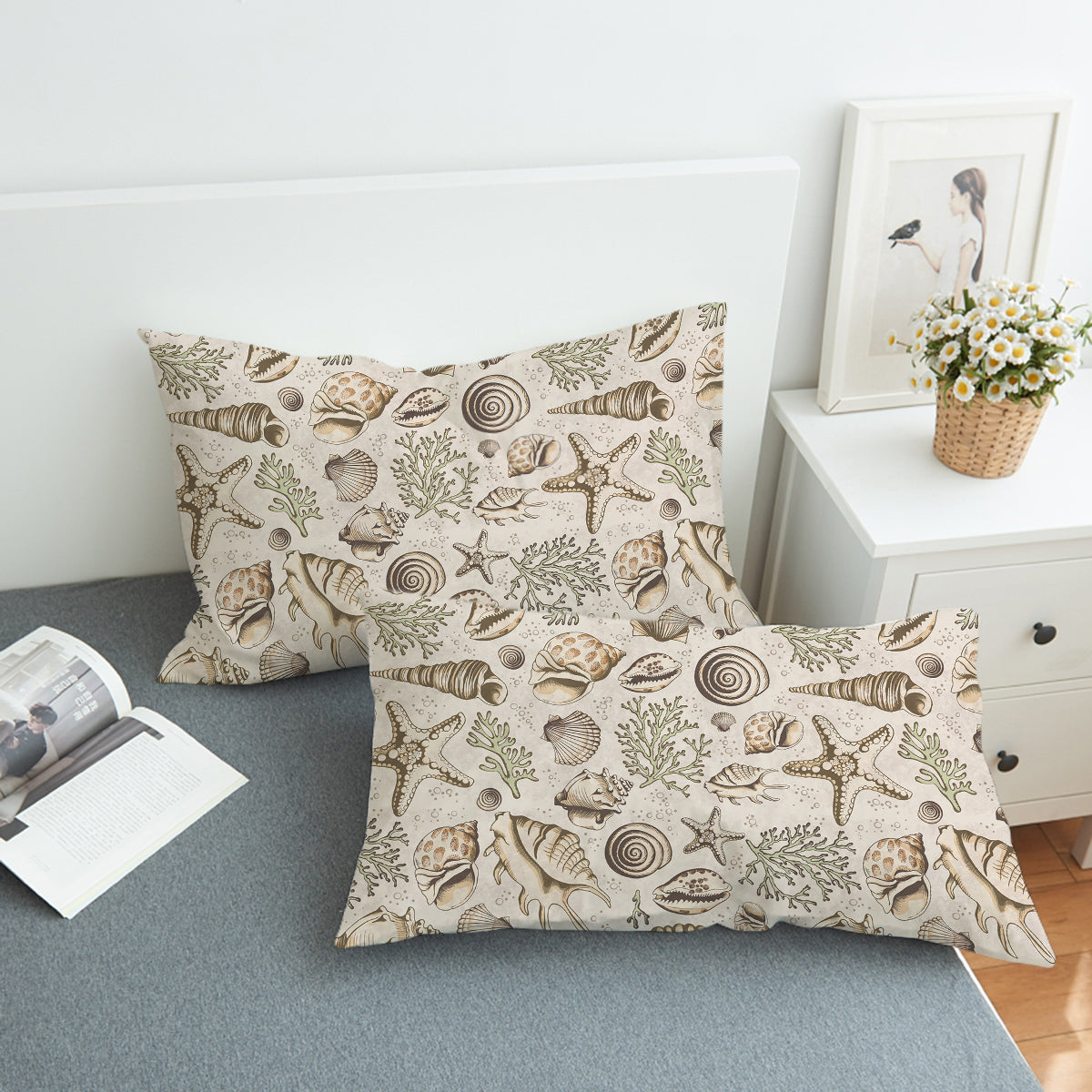 Premium Brown Seashells Comforter Set - Soft Bedding Collection for Coastal & Beach Themed Bedrooms - Perfect for Master Bedroom, Guest Room, or Vacation Home Decor