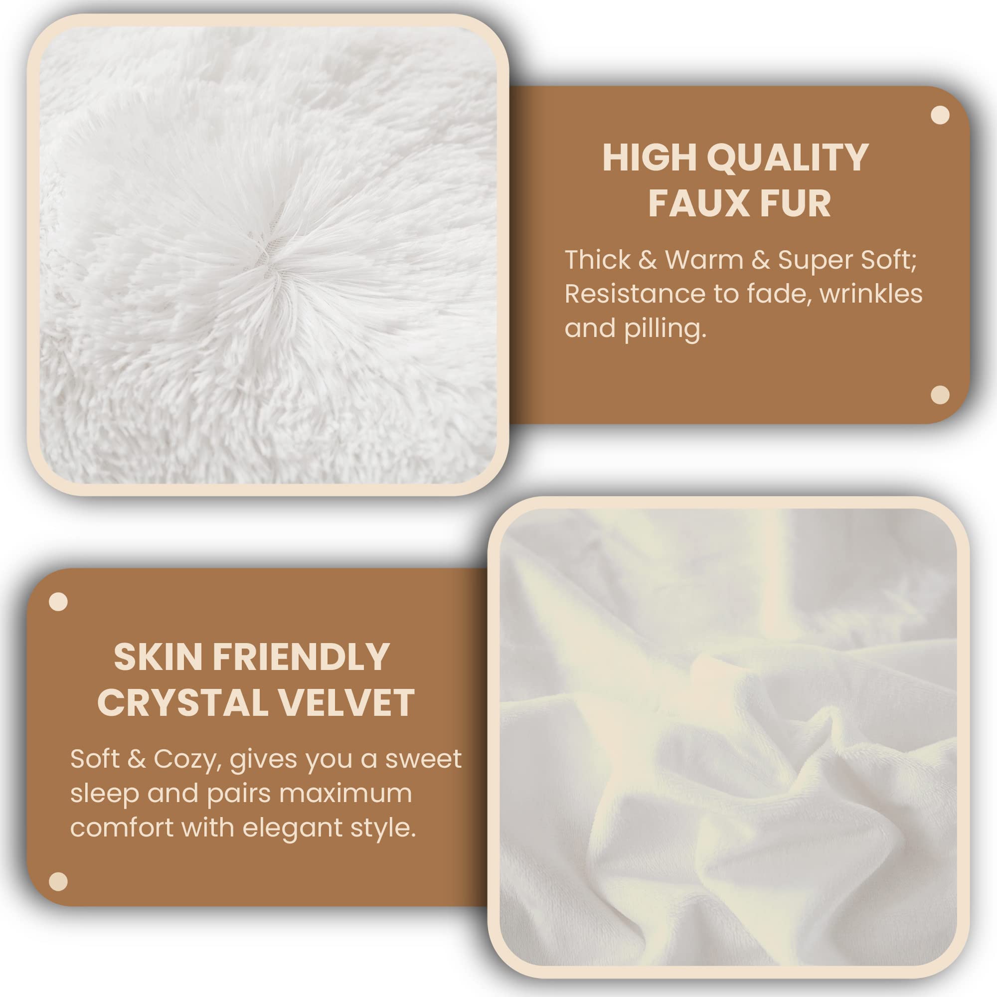 Luxury Shaggy Plush Duvet Cover Set - Soft 3-Piece Fluffy Faux Fur Comforter Cover with Zipper Closure, Fuzzy Velvet Bedding Set for Queen Size Bed (1 Duvet Cover + 2 Pillowcases) in White - Perfect for Cozy Winter Nights & Stylish Bedroom Decor