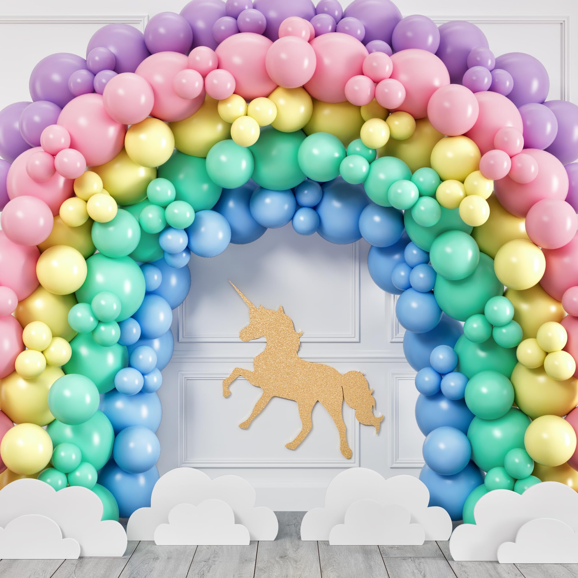 Pastel Balloon Garland Kit & Balloon Arch - Easter Spring Rainbow Party Decorations (Small & Large Balloons in Mint Green, Purple, Yellow, Pink & Blue) - Perfect for Unicorn Themed Parties, Baby Showers, Bridal Showers & Birthday Celebrations