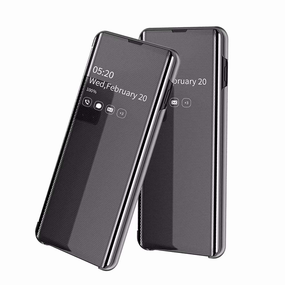 FanTings Huawei Mate 20 Pro Case - Transparent Mirror Flip Cover with Hard TPU Back, Anti-Slip & Dustproof Protective Phone Case (Black) - Perfect for Work, Travel and Everyday Use
