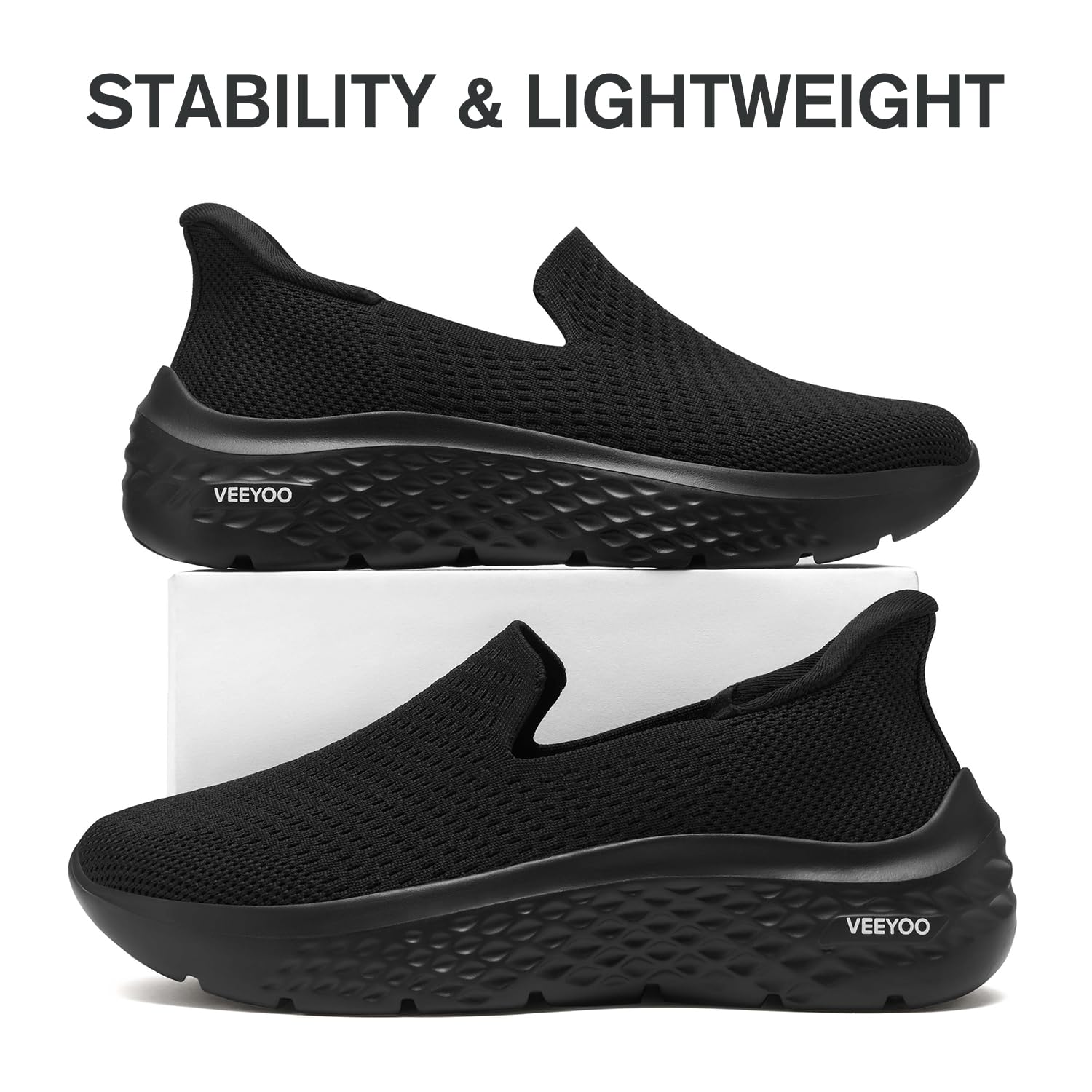 VEEYOO ZURIN Women's Slip On Walking Shoes with Arch Support - Lightweight No Lace Sneakers, Non-Slip Breathable Tennis Shoes for Casual, Travel & Work - Perfect for Walking, Running Errands & All-Day Comfort