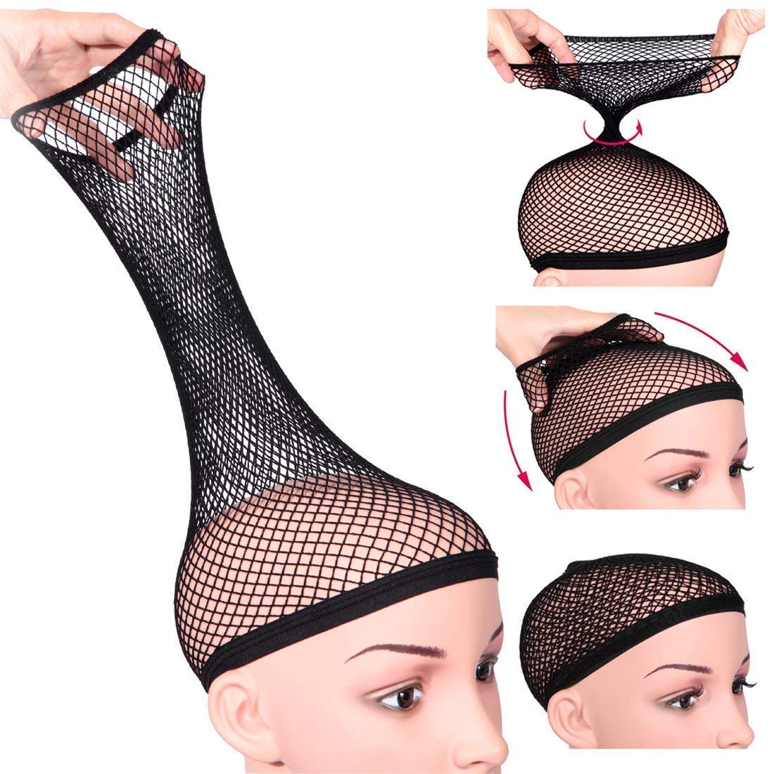 BAERFIT Women's Breathable Mesh Wig Cap for Long Hair - 2 Pack Black Fishnet Snood Hair Net for Weaving & Styling - Perfect for Wig Making, Cosplay, and Daily Hair Protection