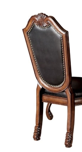 Chateau Black Synthetic Leather & Cherry Finish De Ville Side Chairs (Set of 2) - Elegant Dining Room & Kitchen Accent Chairs for Home Decor