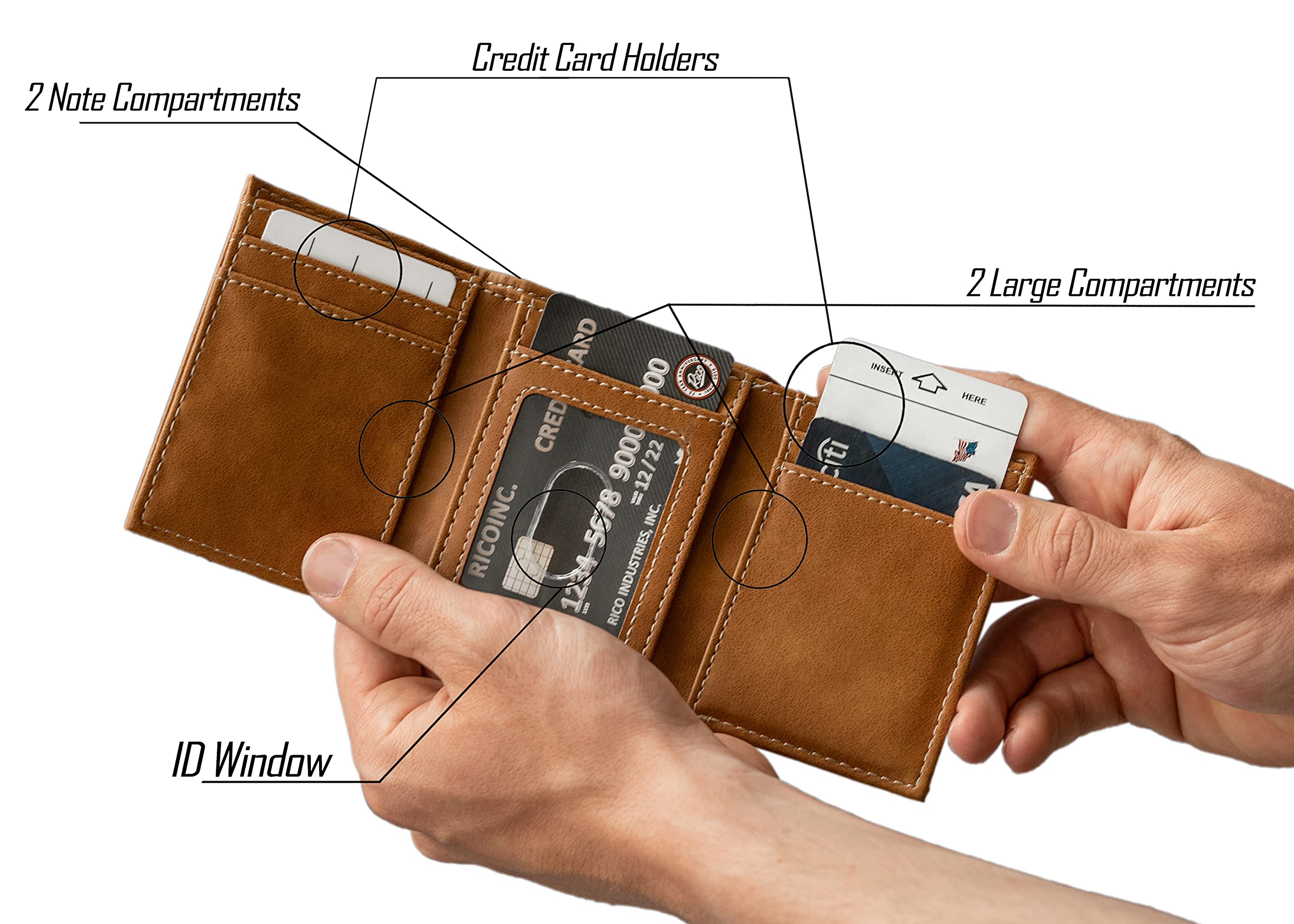 Custom NFL Carolina Panthers Brown Laser Engraved Slim Tri-Fold Wallet - Personalized Leather Wallet for Men - Perfect Gift for Football Fans & Game Day Accessories