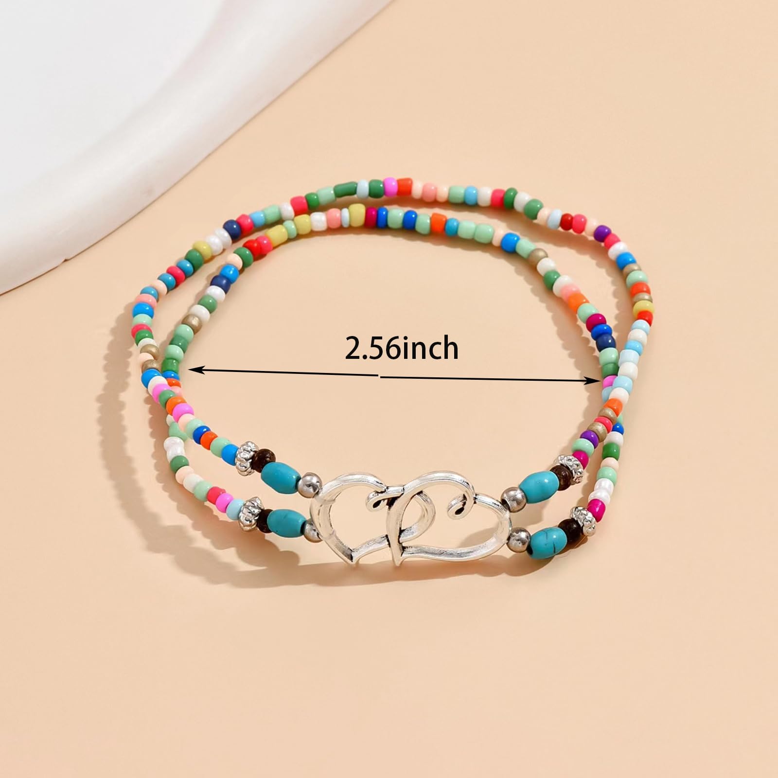 Waterproof Stretchy Ankle Bracelets for Women - Elastic Heart Beaded Boho Anklet Jewelry in Silver & Colorful Styles | Perfect for Summer Beach, Vacation & Casual Wear