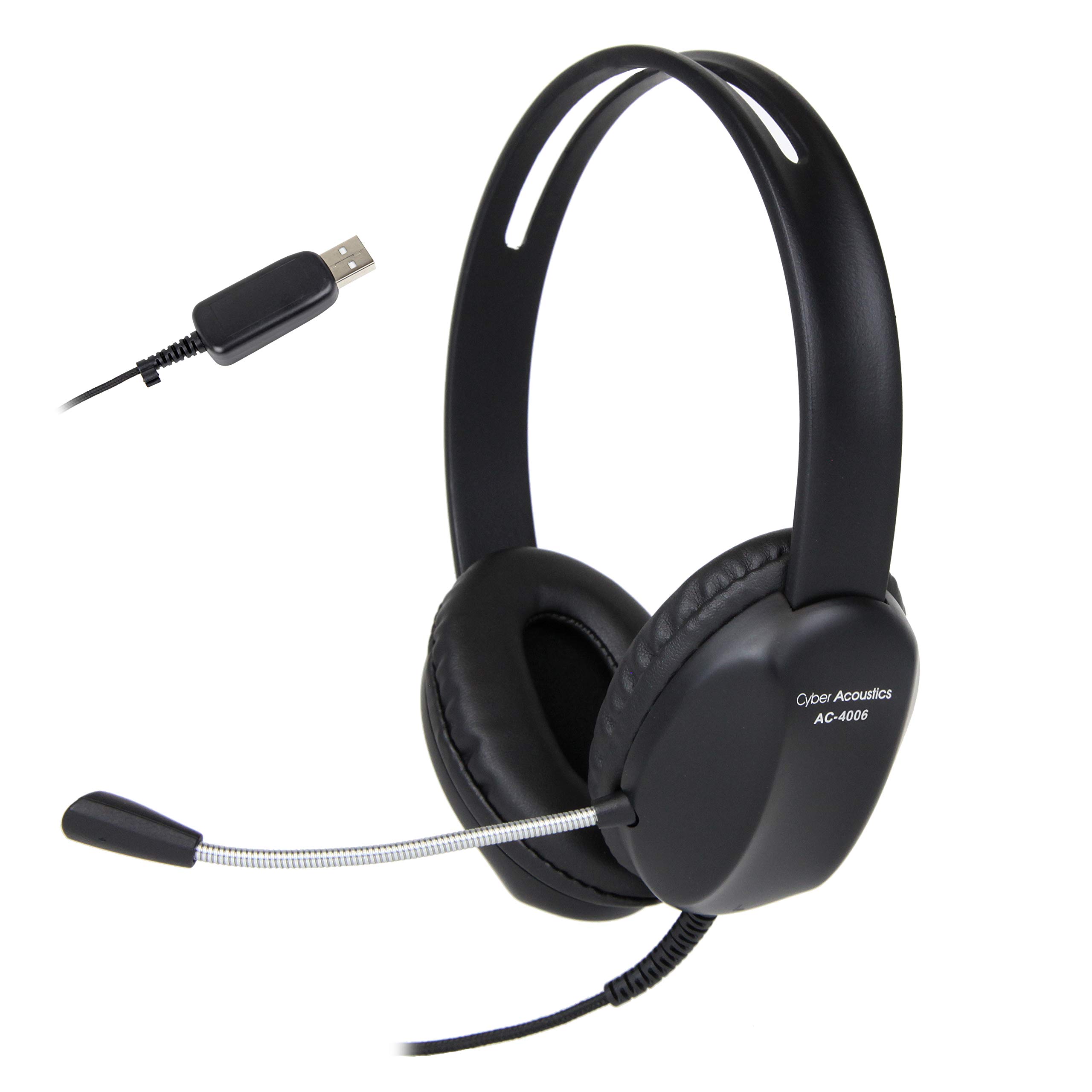 Cyber Acoustics Stereo USB Headset (AC-4006) with Noise Canceling Microphone - 20 Pack Bulk for PC, Mac, Classroom, Home Office & Online Learning | AC-4006-20