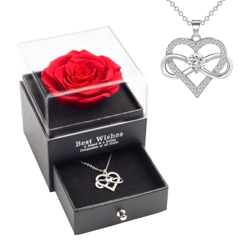 Black Preserved Roses Gifts Box With 8-heart Necklace