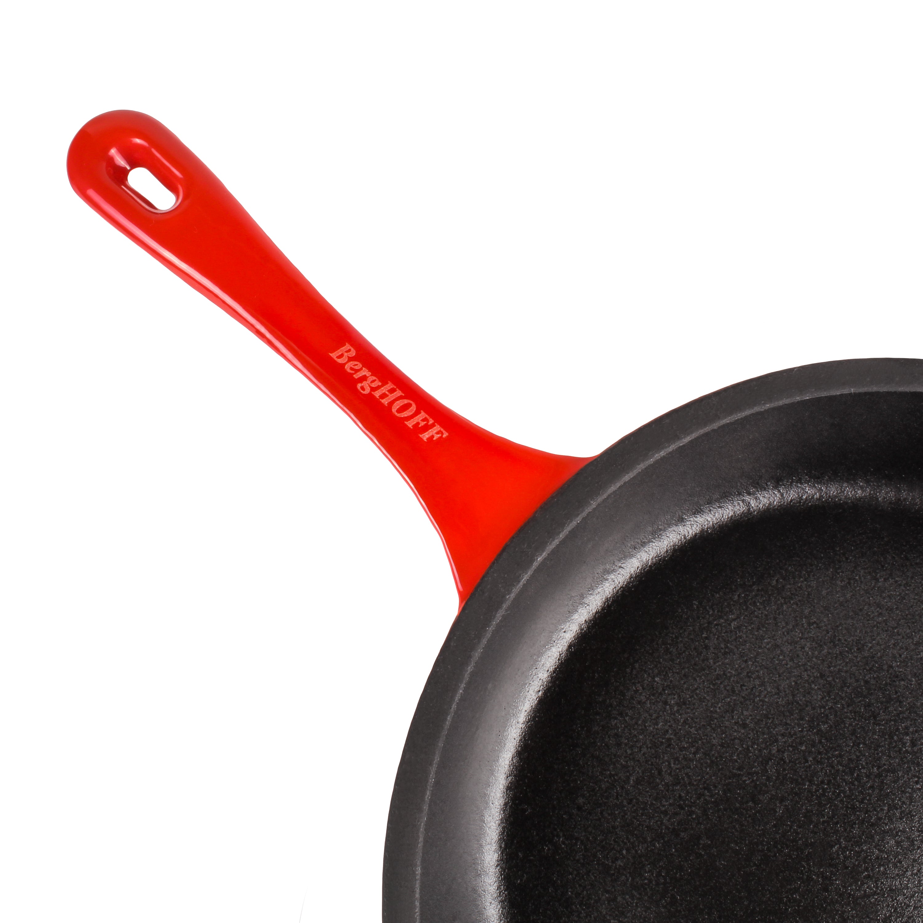 BergHOFF Neo 10-Inch Cast Iron Skillet, Pre-Seasoned Red Frying Pan for Stovetop, Oven & Grill – Perfect for Searing, Baking & Frying Steaks, Pancakes & More