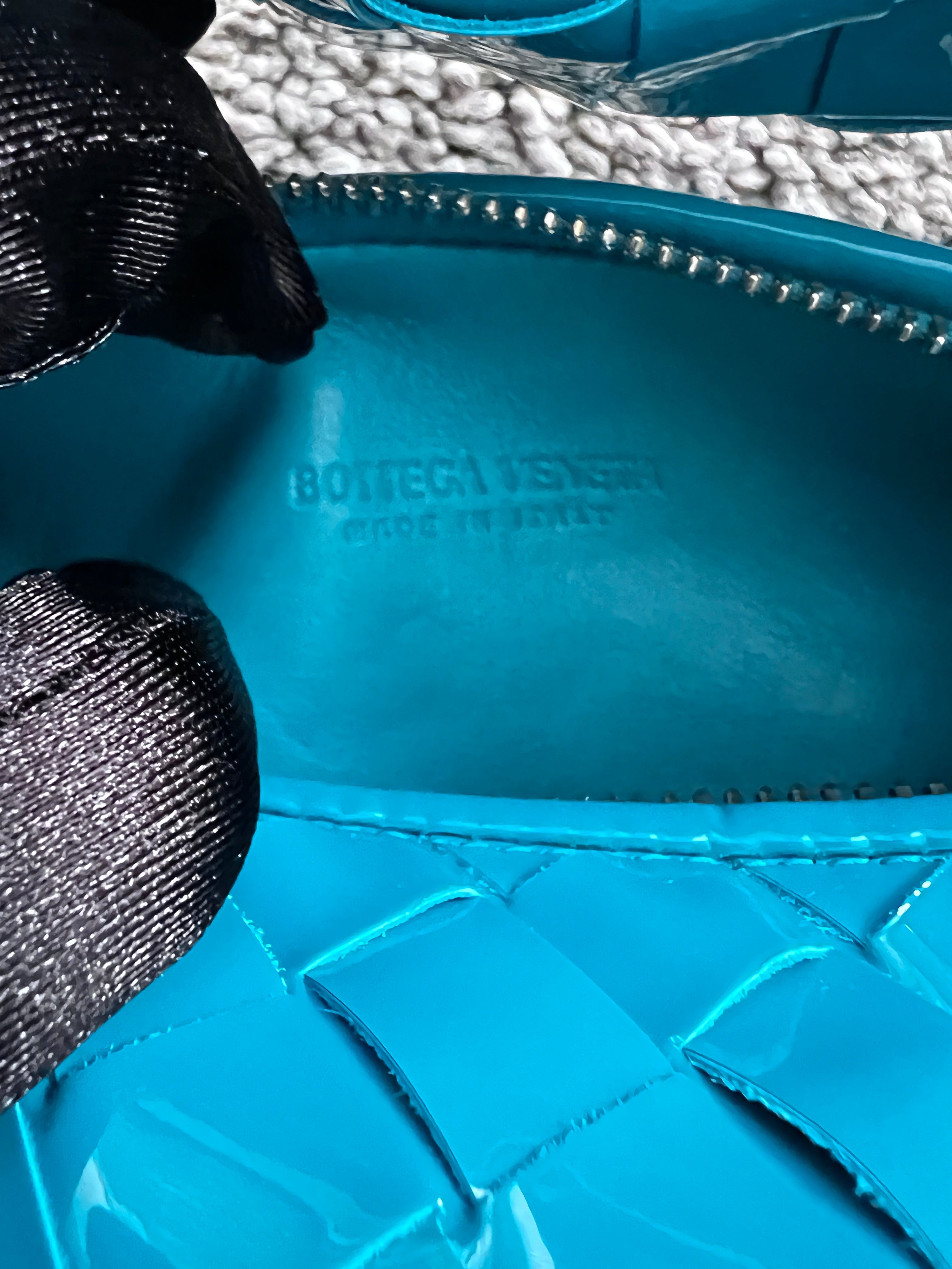 Authentic Bottega Veneta Blue Patent Leather Mini Jodie Crossbody Bag - Luxury Designer Handbag for Women, Perfect for Date Night & Special Occasions