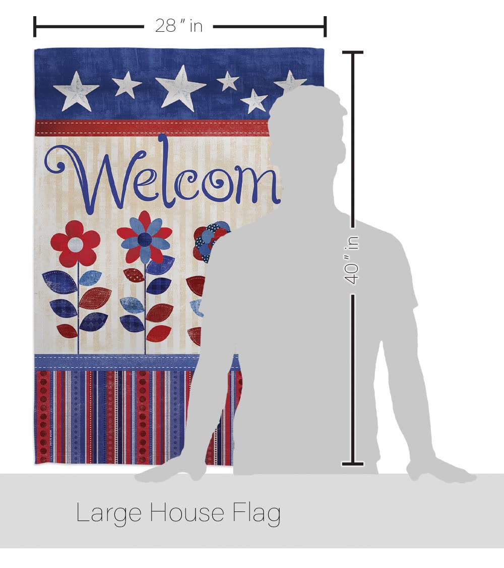Patriotic Welcome House Flag Set 28x40in w/Flagpole for Outdoor Decor