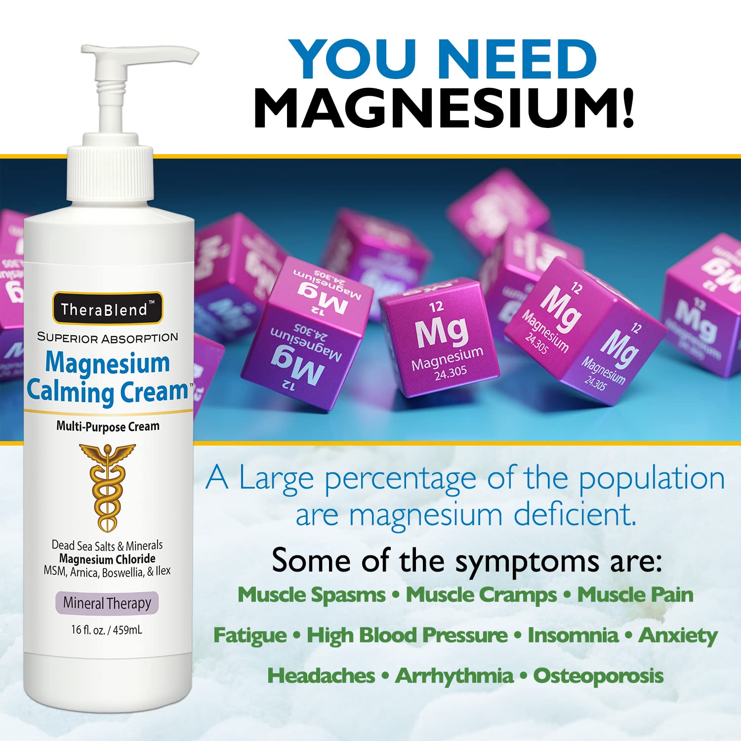 Best Magnesium Calming Cream for Muscle Relaxation & Sleep - 16 oz Organic Stress Relief Lotion - Perfect for Post-Workout Recovery & Nighttime Relaxation