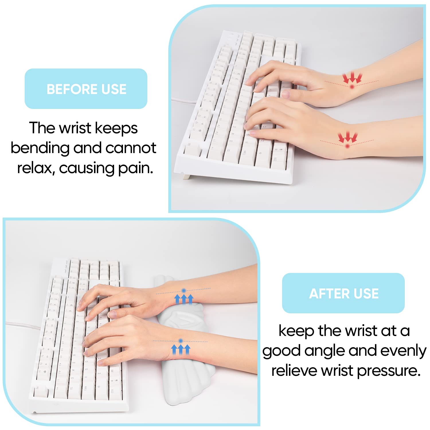 Angel Wing Keyboard Wrist Rest - Soft Leather Memory Foam for Pain Relief, Ergonomic PC Gaming & Office Use (White)
