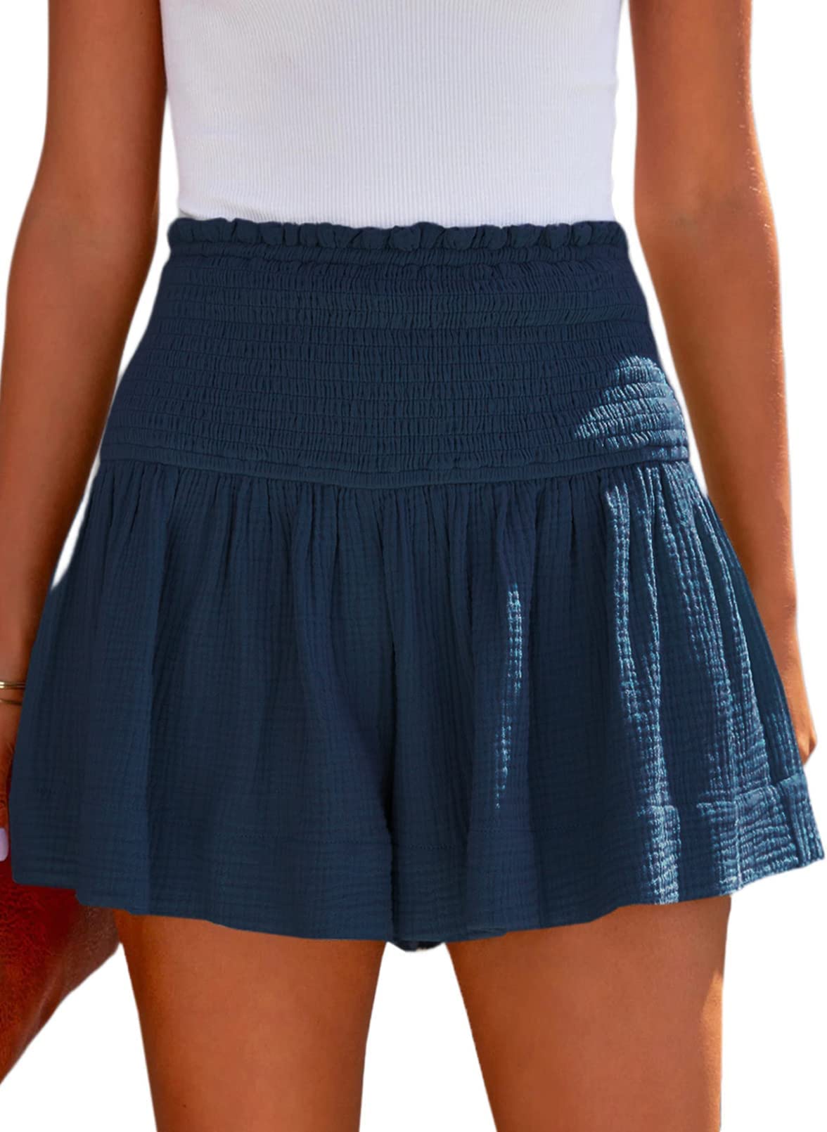 Women's High Waisted Elastic Pleated Ruffle Casual Shorts - Cute Flowy Summer Shorts for Beach, Vacation & Everyday Wear