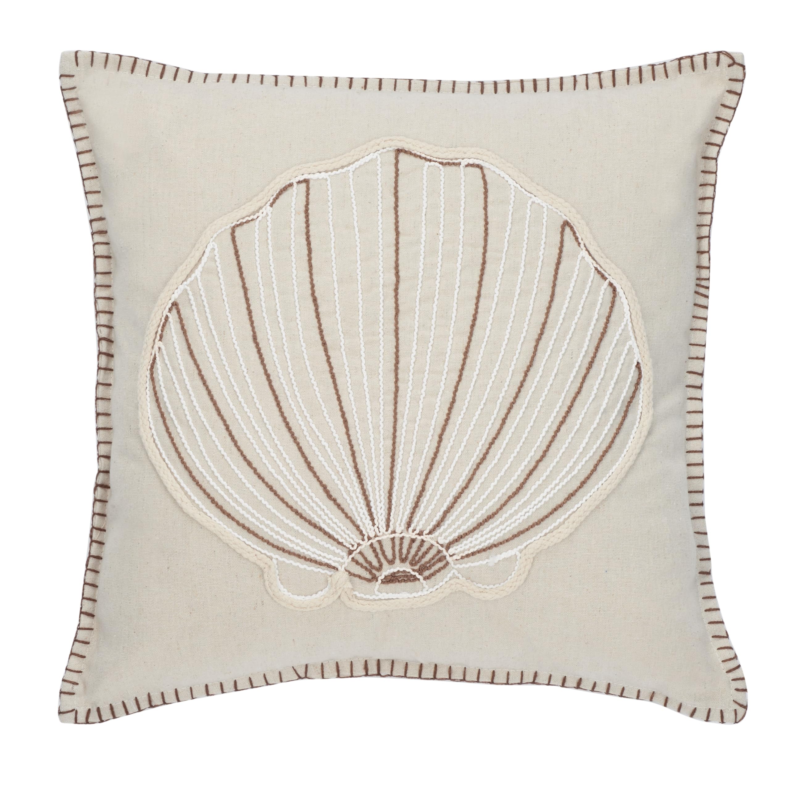 SAFAVIEH Home Della 18-inch Decorative Throw Pillow - Natural Seashell Design, Nautical Coastal Style for Sofa, Bed & Living Room Decor