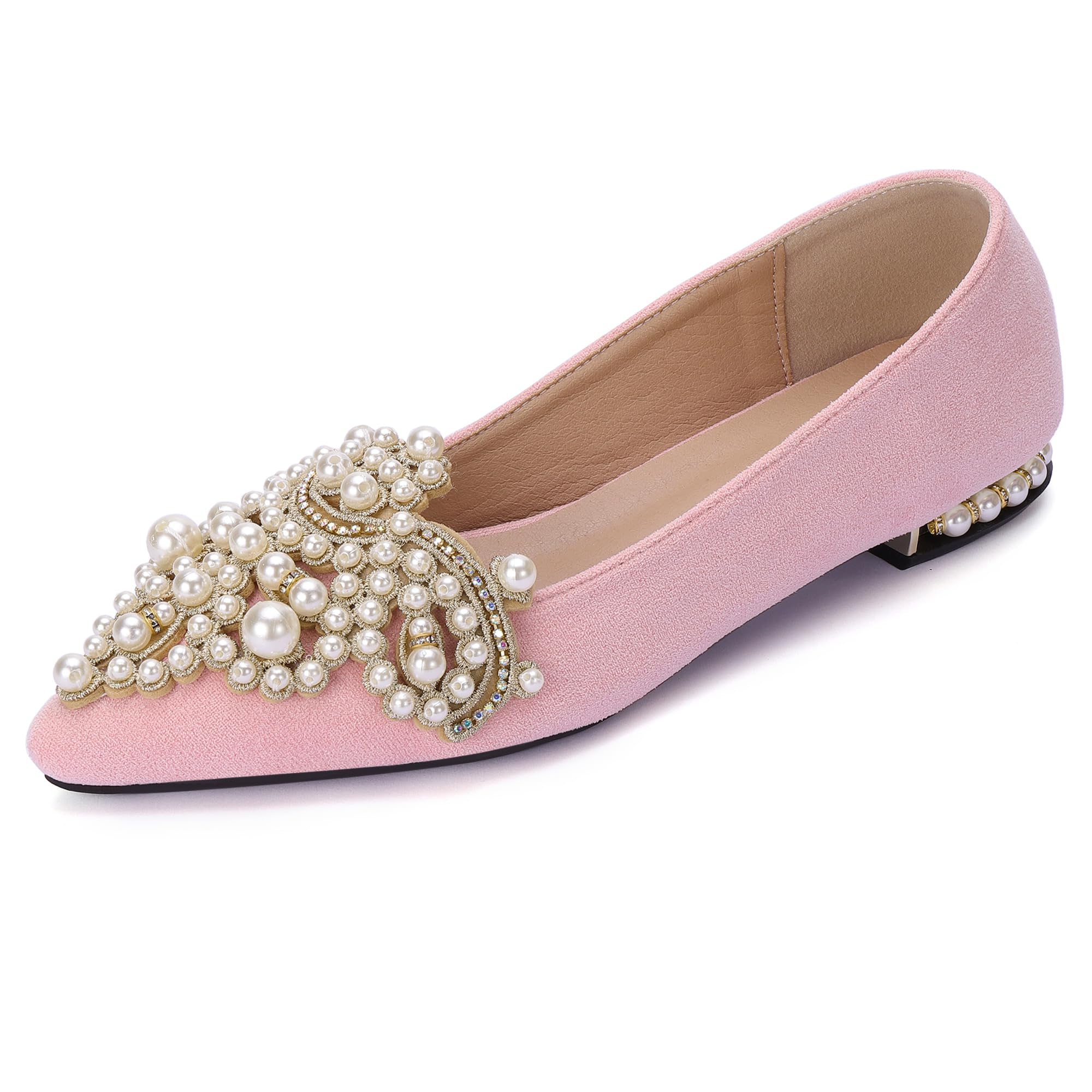 Sparkling Rhinestone Pointed Toe Ballet Flats for Women - Comfortable Slip On Low Heel Wedding Shoes | Perfect for Bridal Party, Prom, Evening Events & Office Wear
