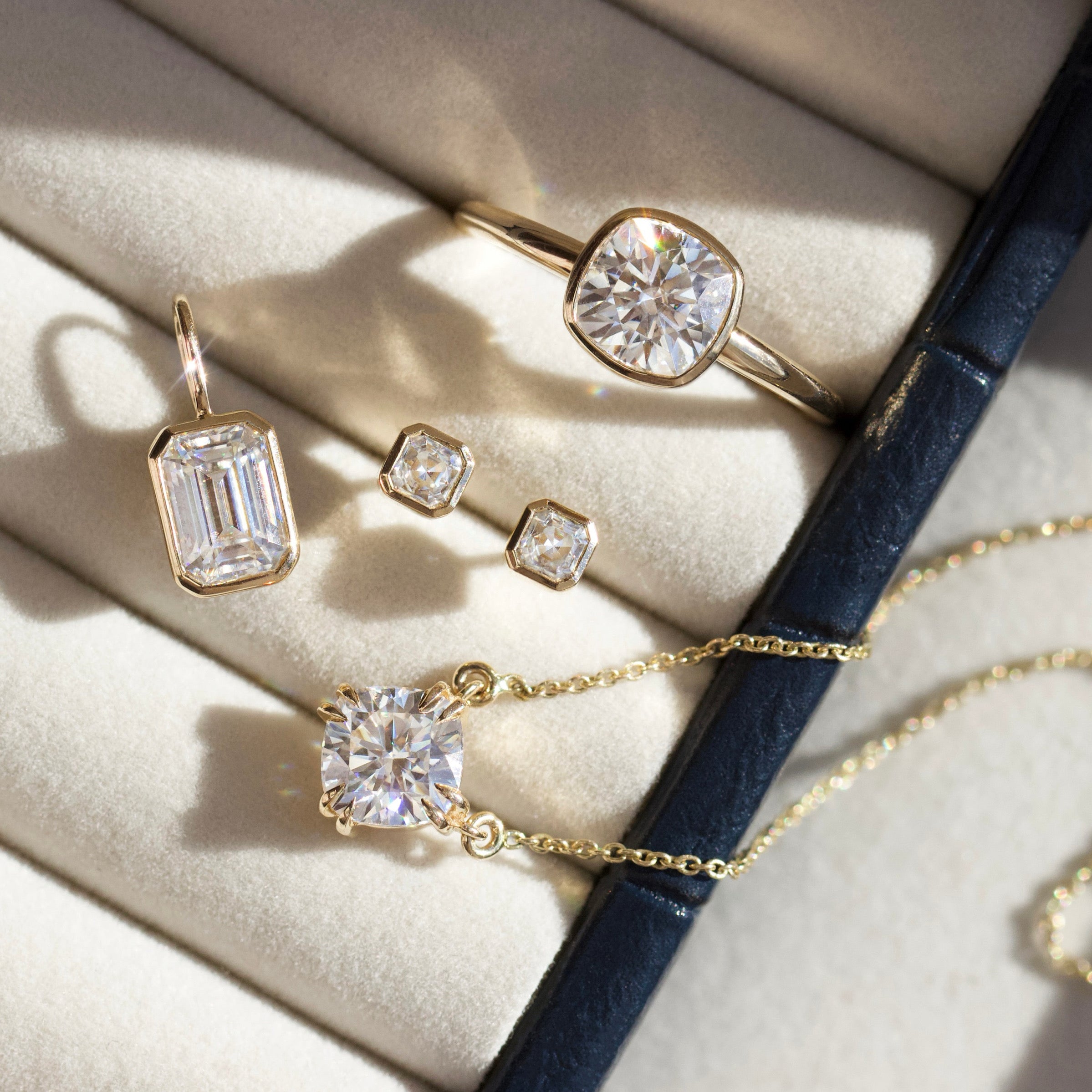 Moissanite Emerald Cut Bezel Set Pendant Necklace - Elegant Jewelry for Women, Perfect for Weddings, Anniversaries & Special Occasions
