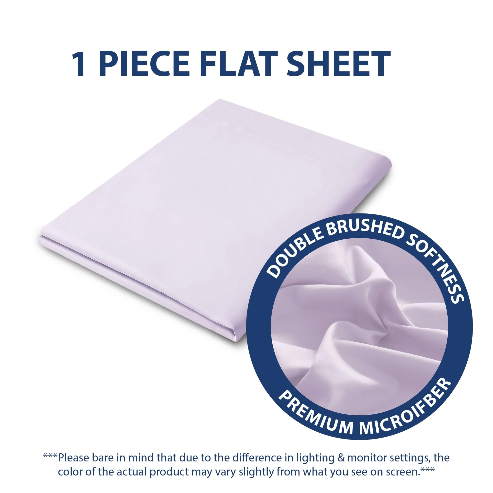 Luxury Wrinkle & Fade Resistant Double Brushed Microfiber Flat Sheet - Ultra Soft Queen Size (90