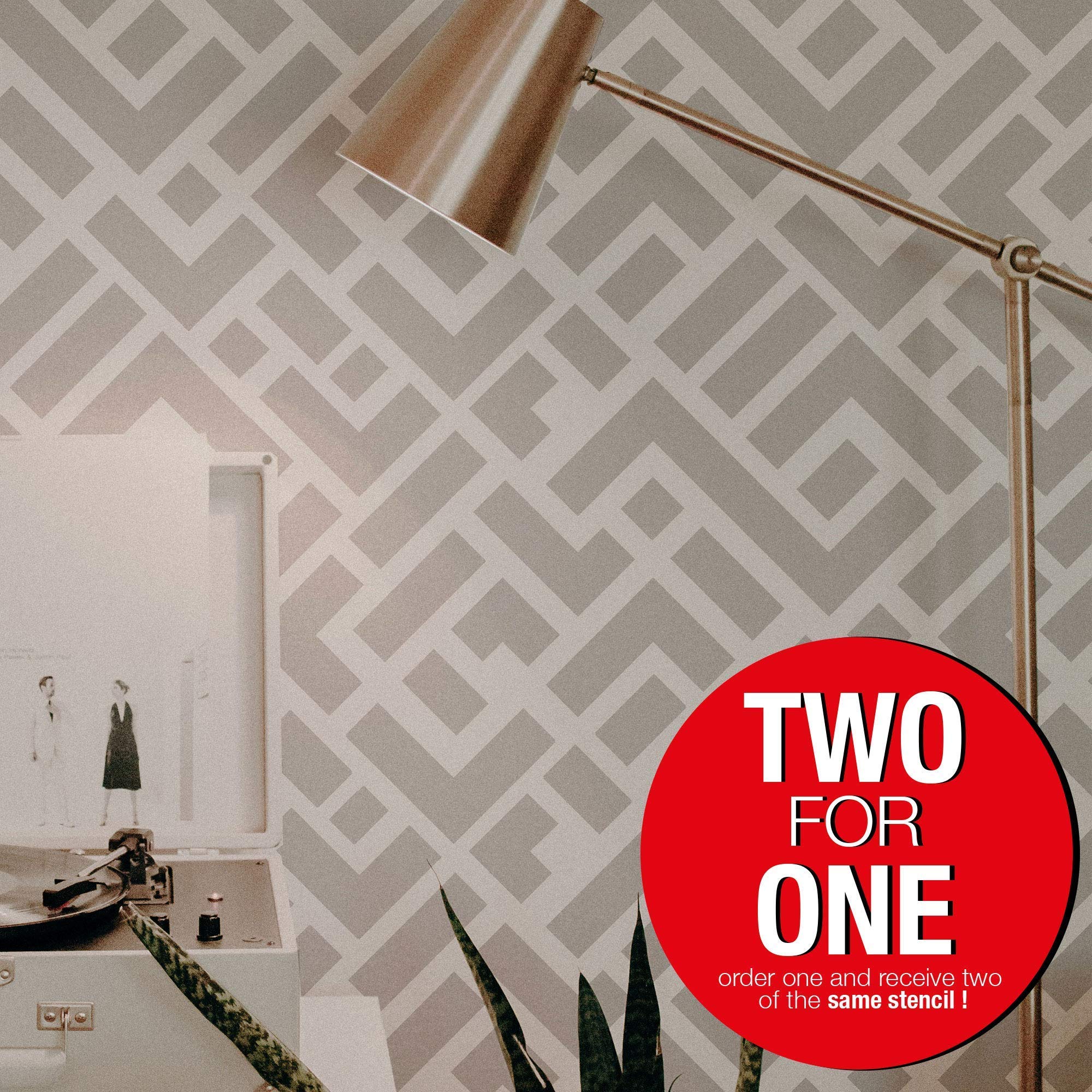 2 Pack Modern Labyrinth Wall Stencils for Painting - Reusable DIY Wall Art Templates for Home Decor, Nursery, Bedroom & Living Room - Easy to Use Wall Stencil Kit for Creative Interior Design Projects