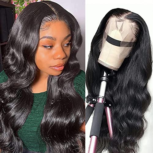 NUOF 13x4 HD Transparent Lace Front Wig - 150% Density Human Hair Body Wave Wigs for Black Women | Pre-Plucked Natural Hairline | 16 Inch Long | Perfect for Daily Wear, Parties & Special Occasions