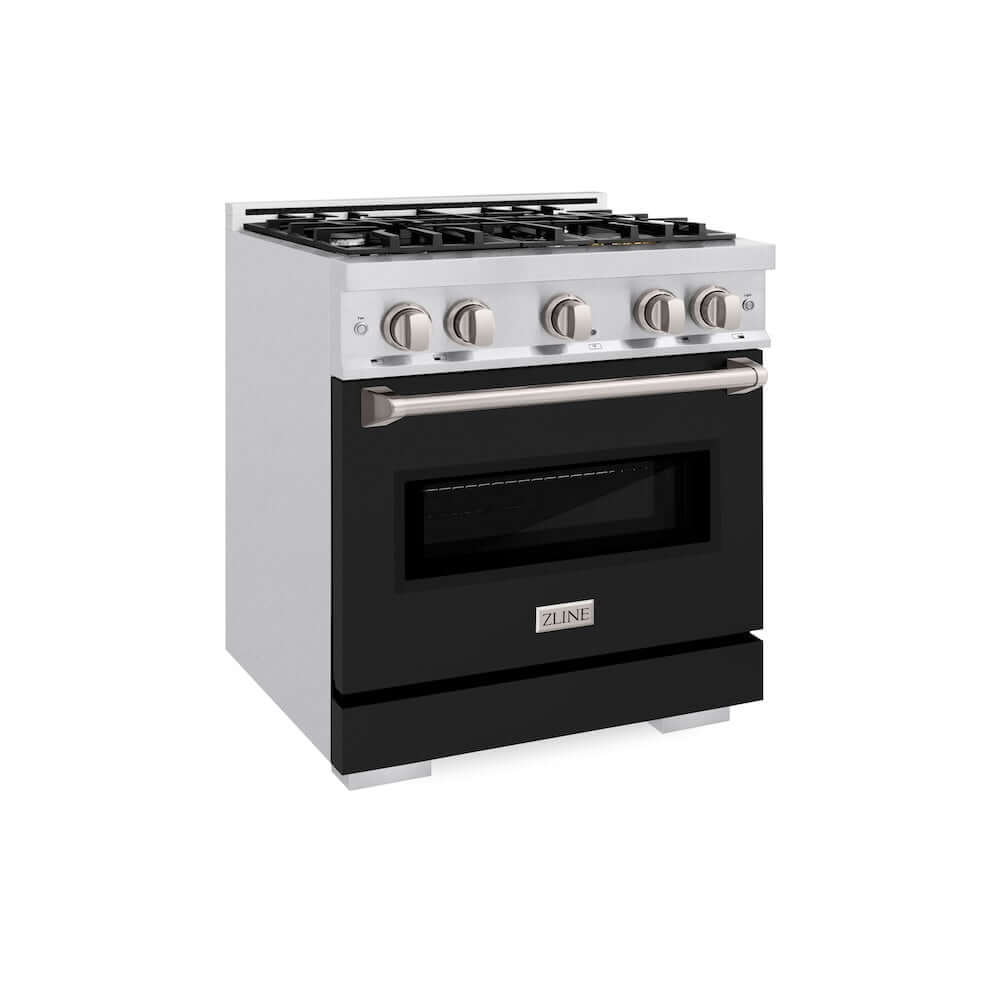 ZLINE 30 Inch 4.2 Cu. Ft Classic Gas Range - 4 Burner Cooktop & Convection Gas Oven - Satin Stainless Steel with Black Matte Door (CGRS BLM 30) | Perfect for Home Kitchens, Restaurants & Professional Cooking