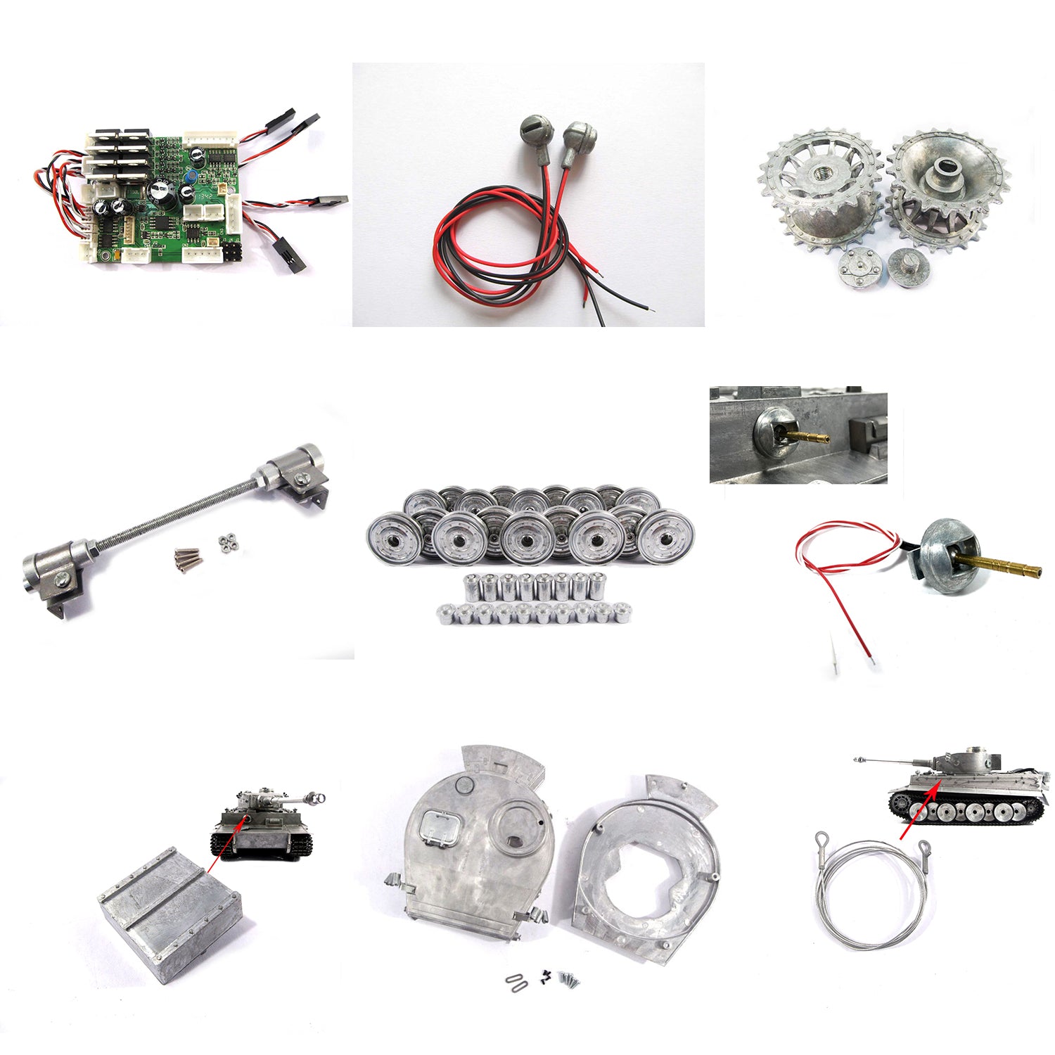 1:16 Mato Metal Turret Sprocket Machine Gun LED Tool Box Mainboard Clark TK22 Spare Part for German Tiger RTR RC Tank Model - Perfect for Military Enthusiasts & Collectors, Battle Reenactments & Display