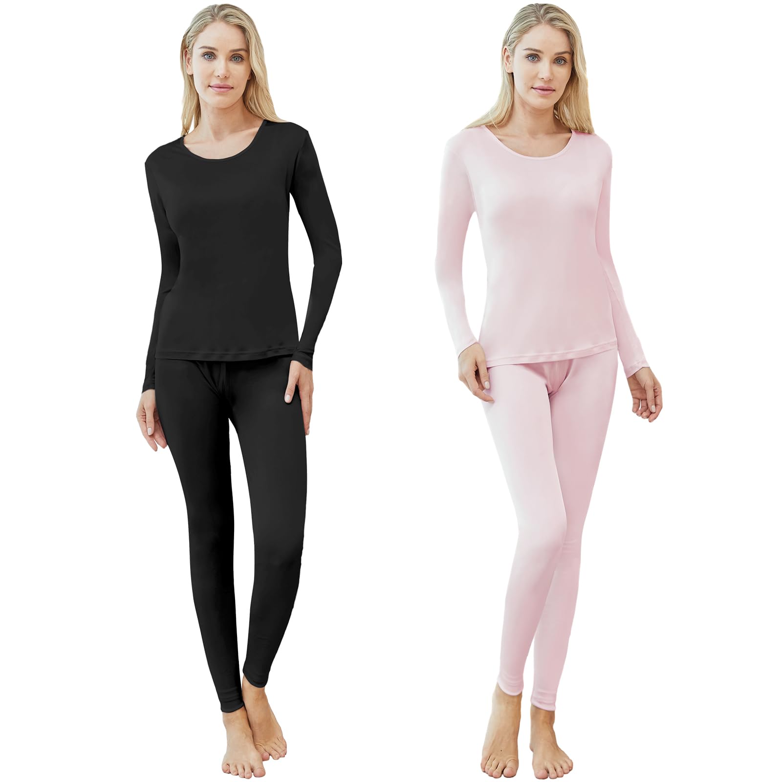 Panitay 2 Pack Women's 100% Mulberry Silk Thermal Underwear Set - Long Sleeve Top & Pants for Winter Warmth - Soft Base Layer Pajamas for Sleeping, Lounging & Cold Weather Comfort
