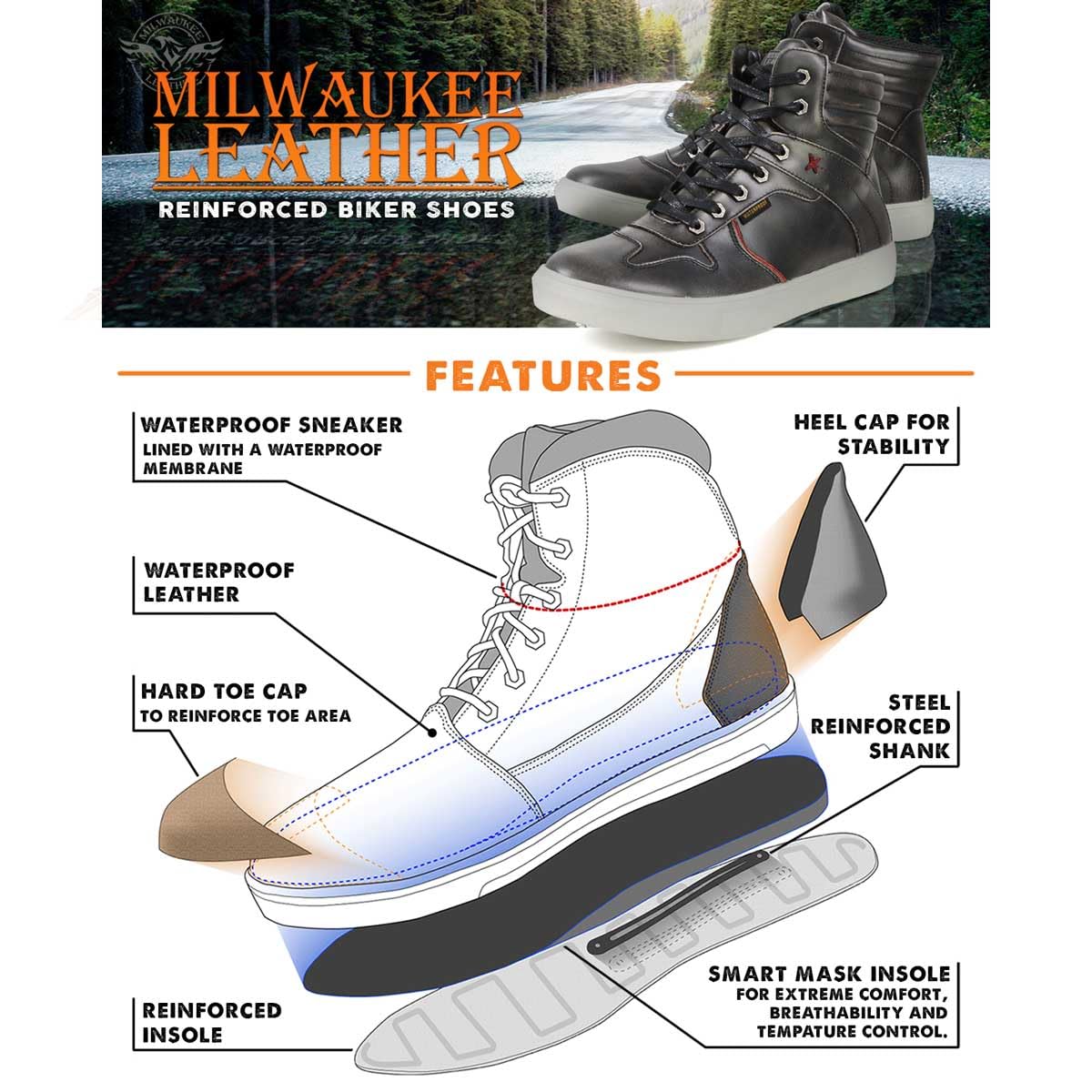 Milwaukee Leather Men's Motorcycle Shoes - Reinforced Street Biker Boots for Casual Riding (Leather/Suede/Canvas) Size 10 - Perfect for Urban Commuting & Weekend Cruising