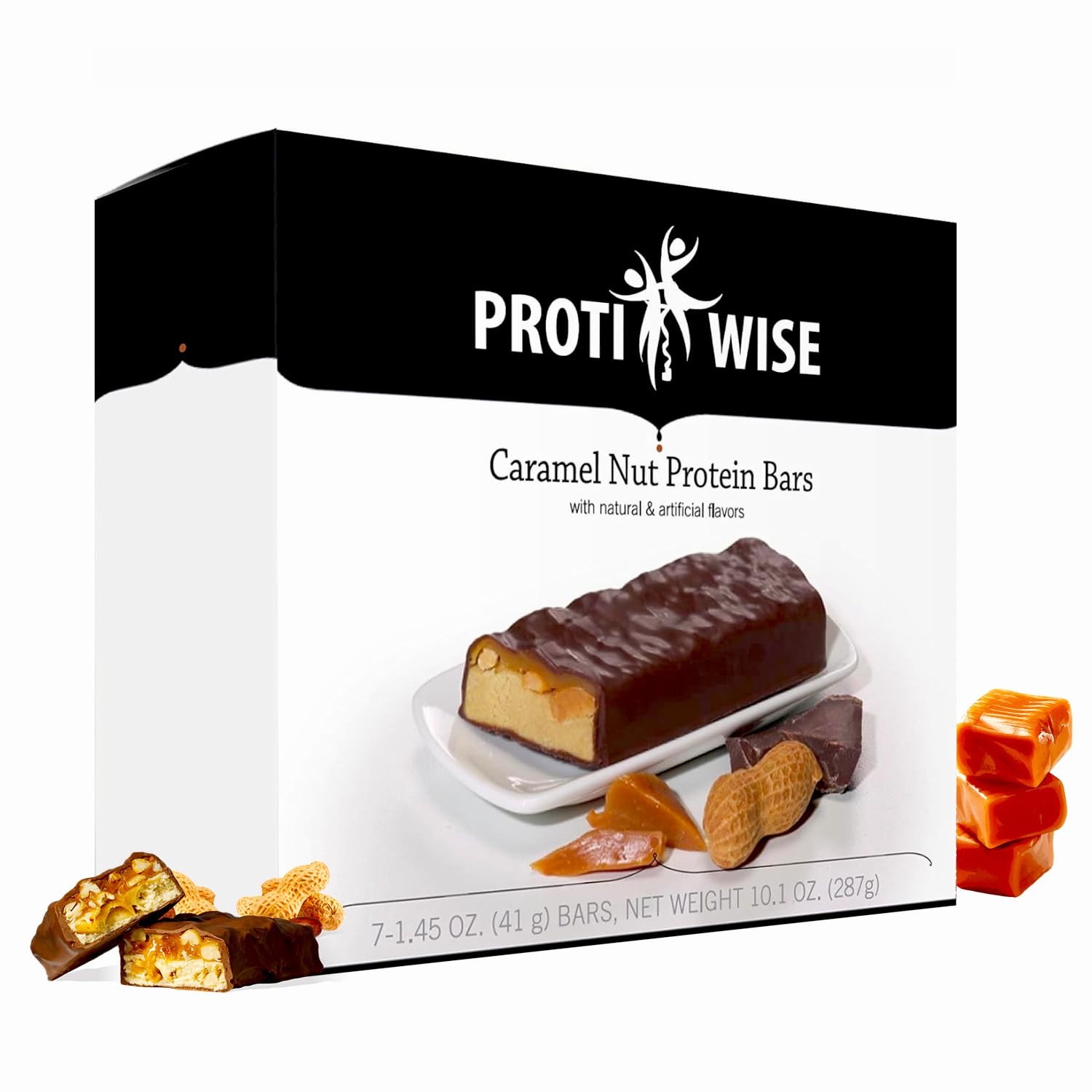 Protiwise High Protein Nutrition Bar - Caramel Nut Flavor | 15g Protein, Gluten Free, Low Fat & Sugar | Keto-Friendly Meal Replacement Snack for Weight Loss | Perfect for Gym, Hiking & On-the-Go Energy | 7 Bars per Box