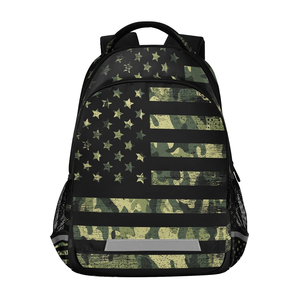 Camo Flag School Backpack with Adjustable Chest Strap - 15.6 Inch Laptop Backpack for Boys & Girls - Durable Travel & Hiking Backpack for School, College, Outdoor Adventures & Daily Commute