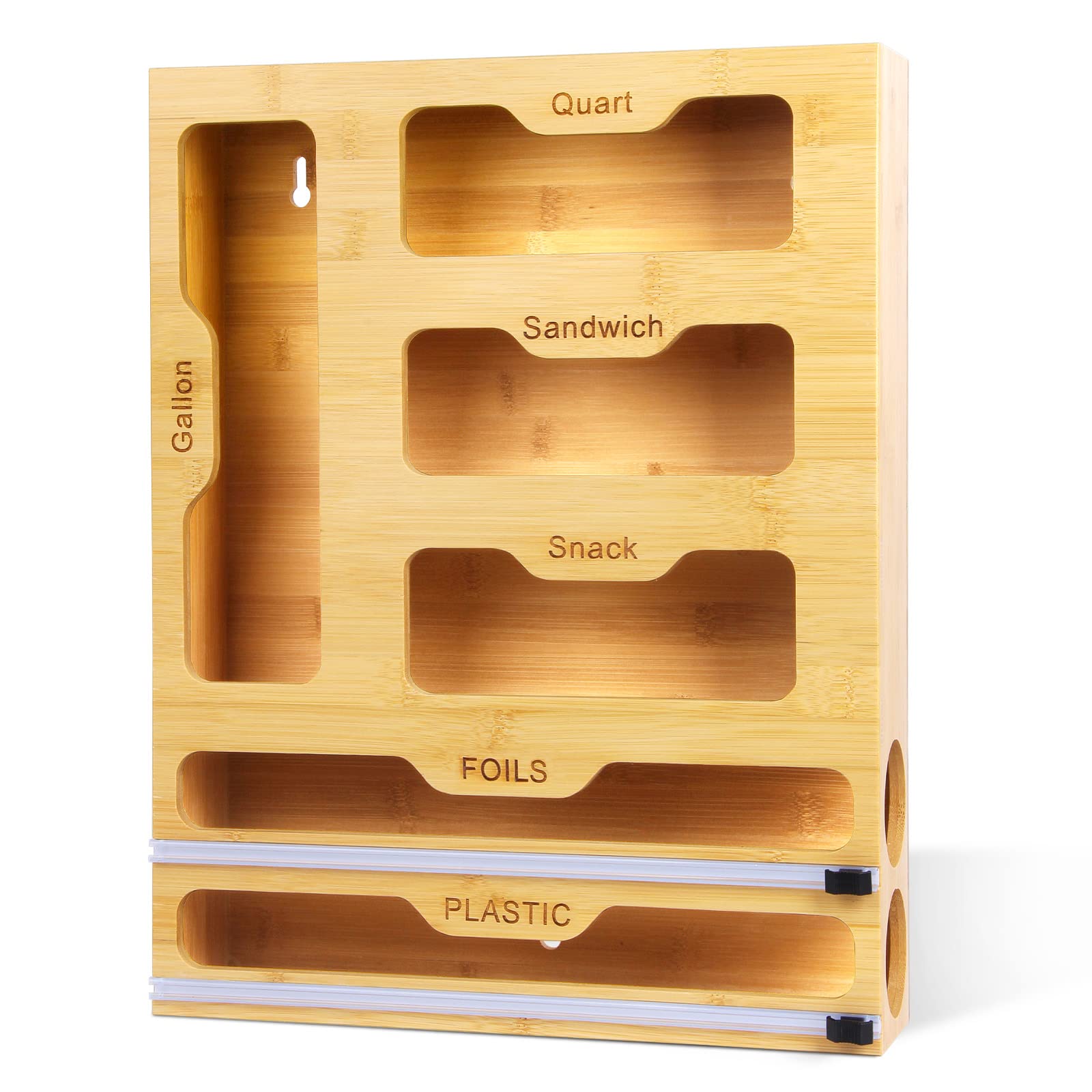 6-in-1 Bamboo Kitchen Drawer Organizer for Foil & Plastic Wrap Storage | 12