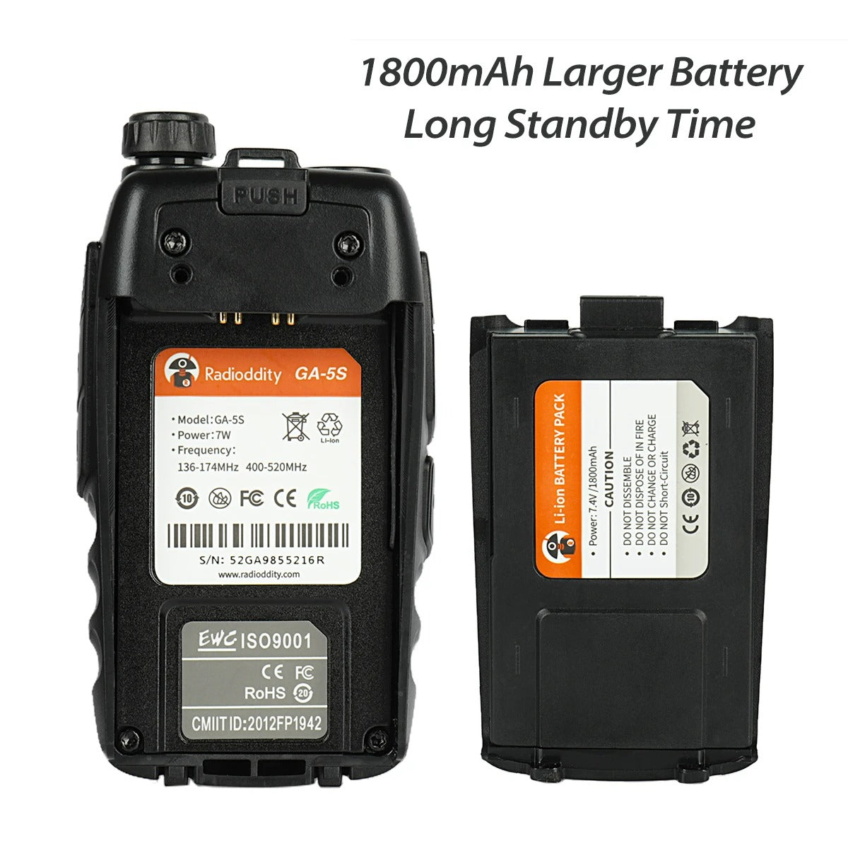 Radioddity GA-5S Dual Band Two Way Radio - 7W/5W/1W Power, FM Radio & VFO Function - Ideal for Outdoor Adventures, Construction Sites & Emergency Communication