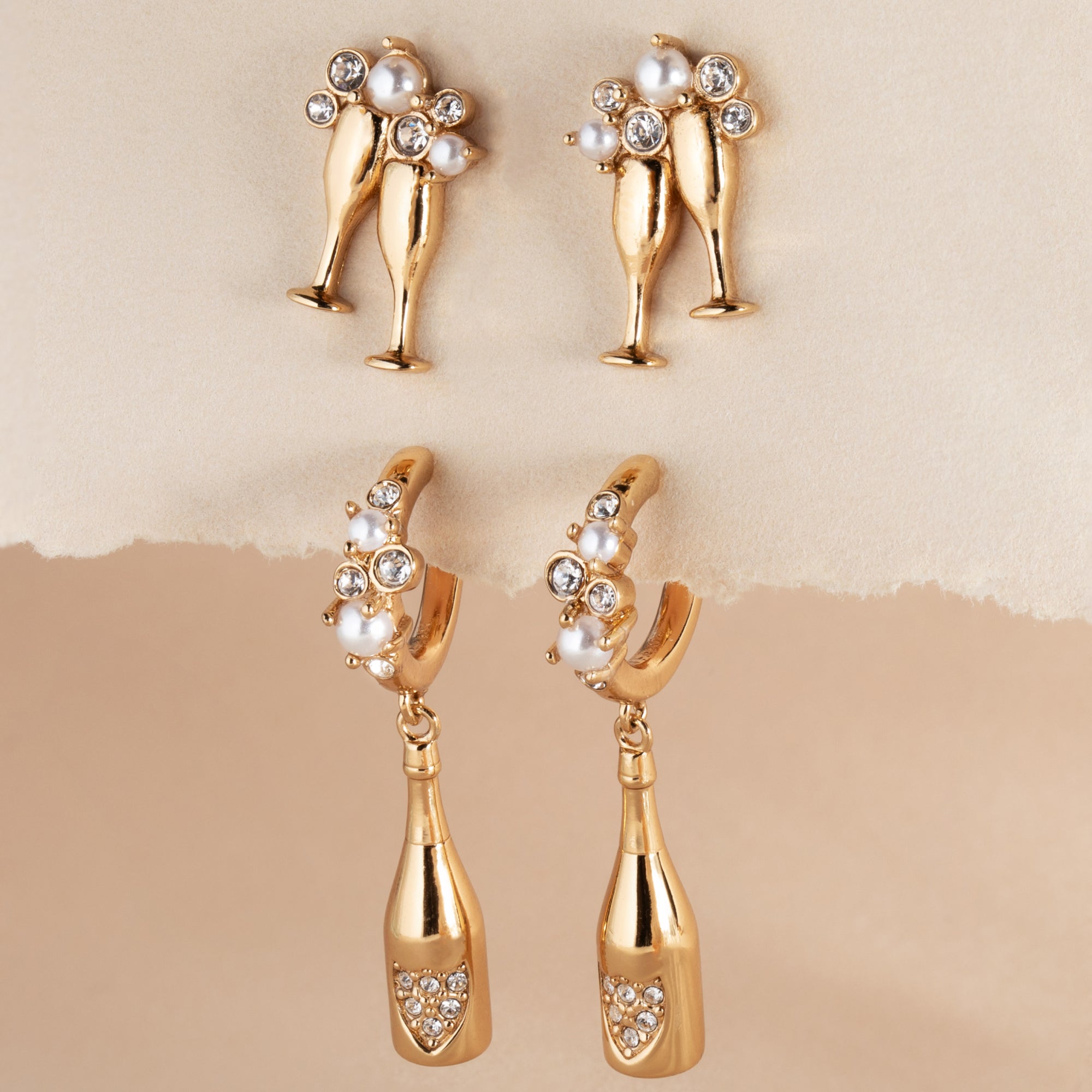 Elegant Champagne Stud Earrings for Women - 14K Gold Plated Cubic Zirconia Studs - Perfect for Weddings, Parties & Everyday Wear