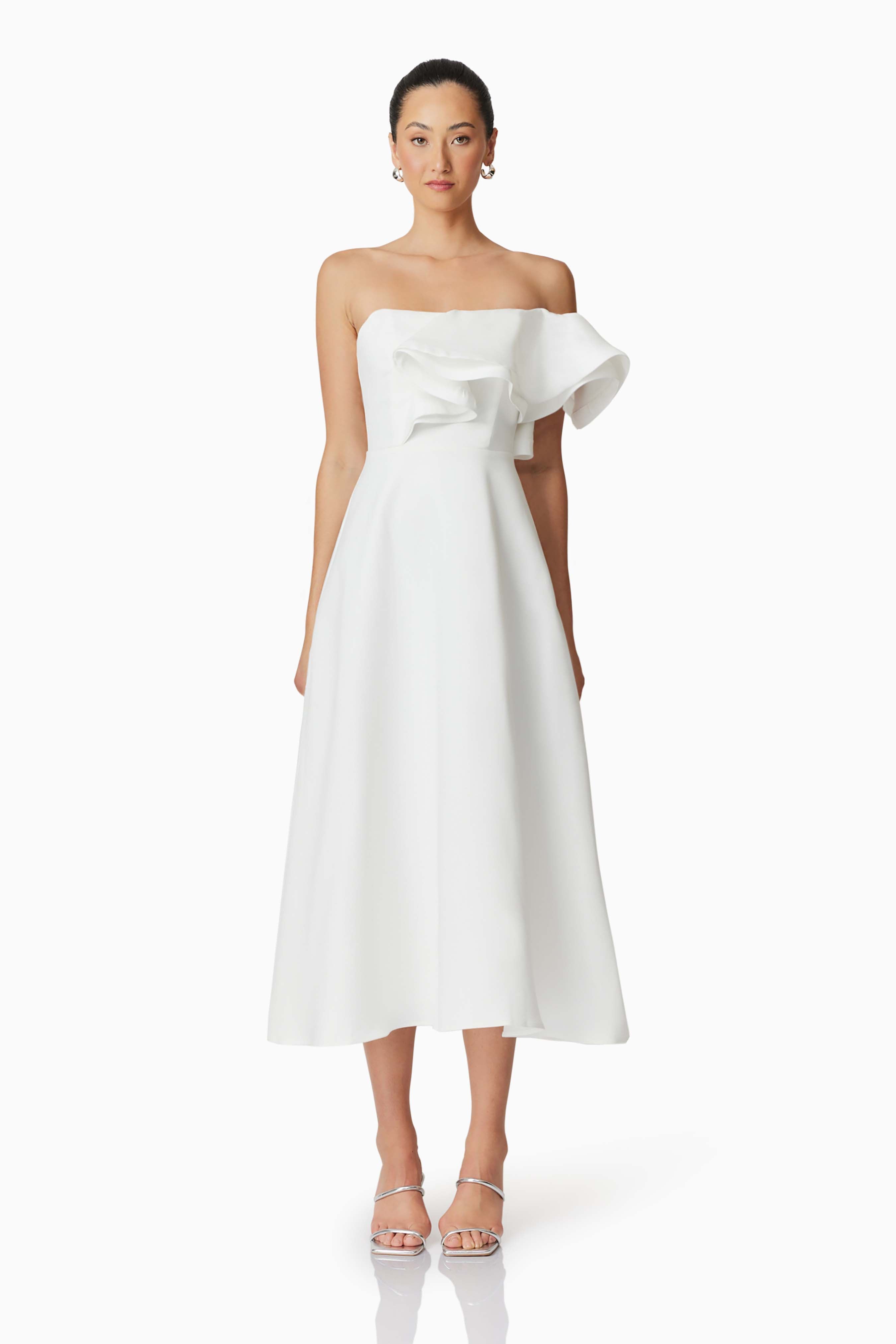 Celia Midi Dress Ivory - Elegant Flowy Summer Dress for Women, Perfect for Weddings, Parties & Beach Vacations