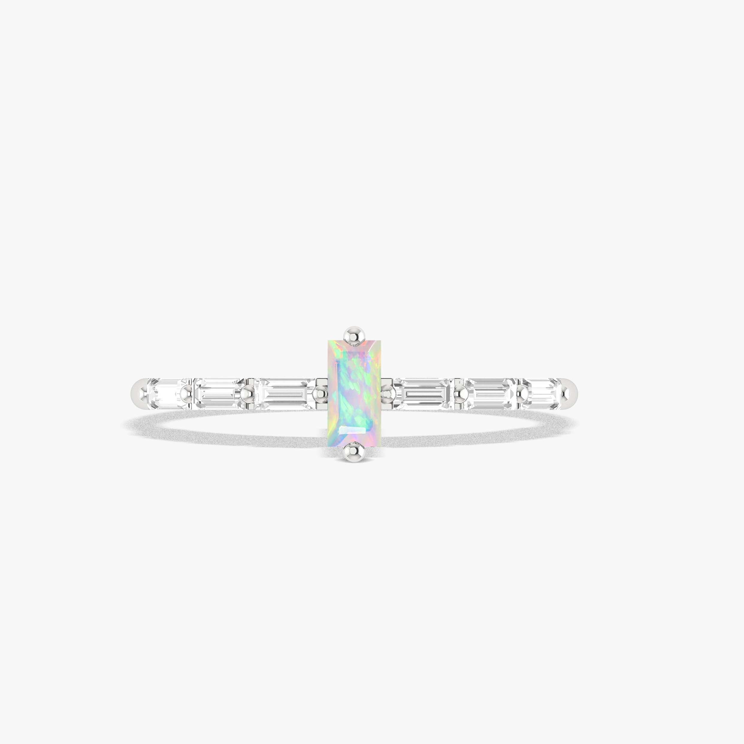 Elegant Baguette White Opal & Zircon Ring - Dainty Stackable Jewelry for Women - Perfect for Weddings, Anniversaries & Everyday Wear