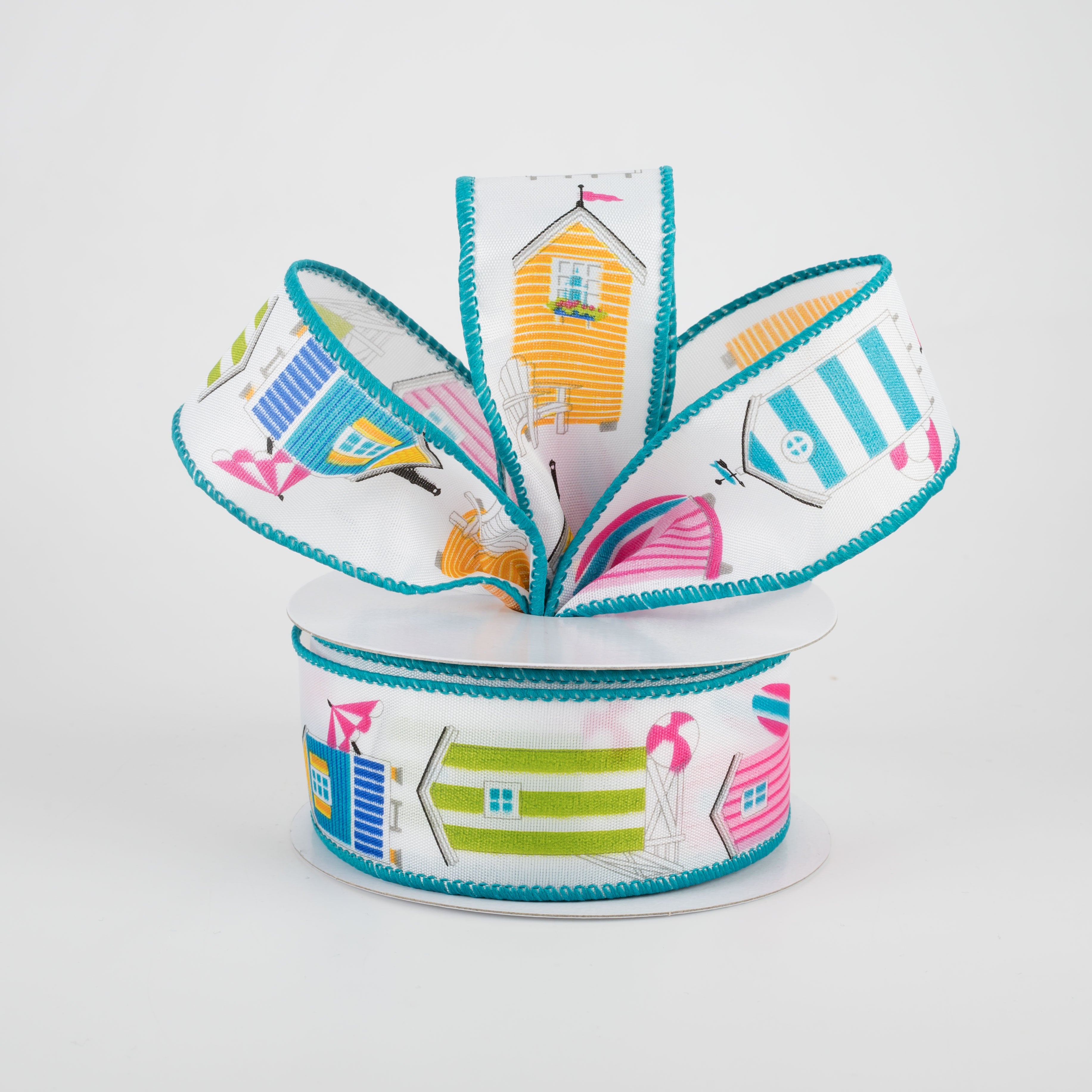 1.5 Inch Beach House Ribbon - Pink, Yellow, Teal (10 Yards) for Gift Wrapping, Party Decorations & DIY Crafts