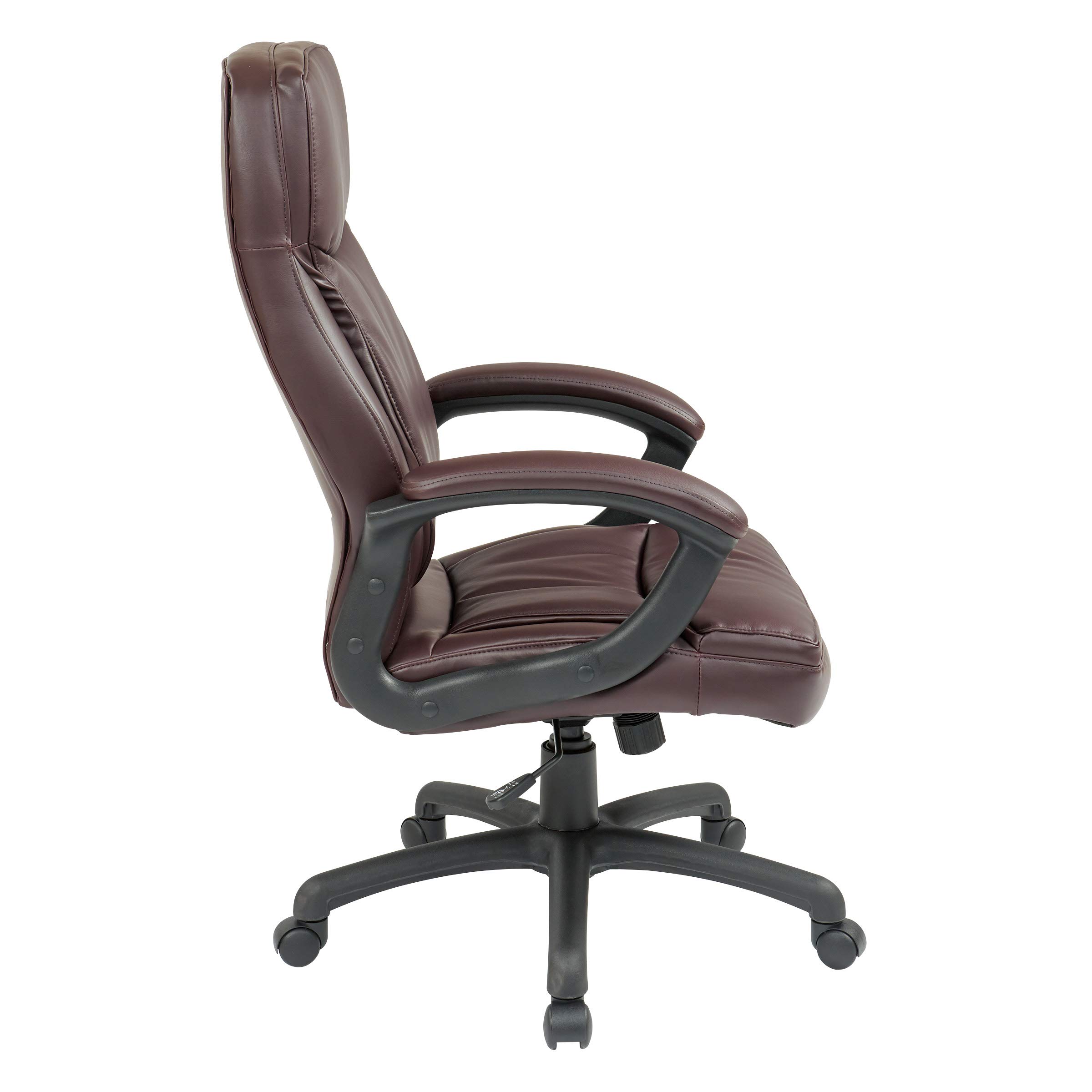 Office Star EC Series Executive Bonded Leather High Back Adjustable Office Chair with Thick Padded Contour Seat & Locking Tilt Control - Burgundy | Ergonomic Desk Chair for Home Office, Conference Room & Executive Workspace