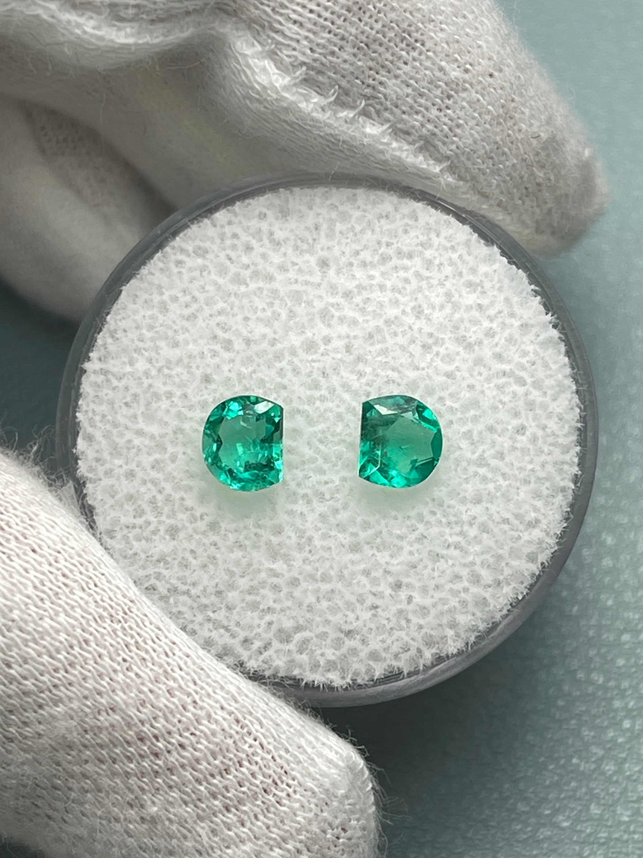 0.80tcw 5x4mm Matching Pair Natural Green Colombian Loose Emerald Half Moon Cut Gemstones for Jewelry Making & Engagement Rings