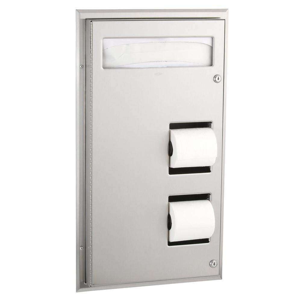 Bobrick B347 ClassicSeries Satin Seat Cover & Toilet Paper Dispenser - Partition Mounted for Commercial Restrooms & Public Washrooms