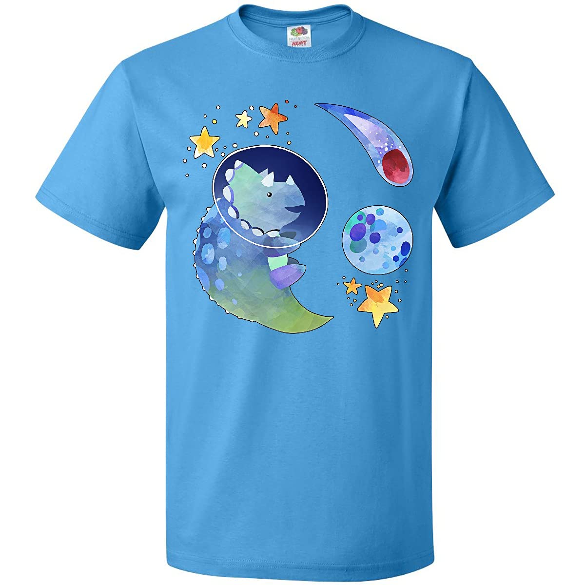 Inktastic Triceratops in Space with Planets and Stars Graphic T-Shirt - Fun Dinosaur Print Tee for Kids & Adults - Perfect for Science Lovers, Space Enthusiasts and Dinosaur Fans