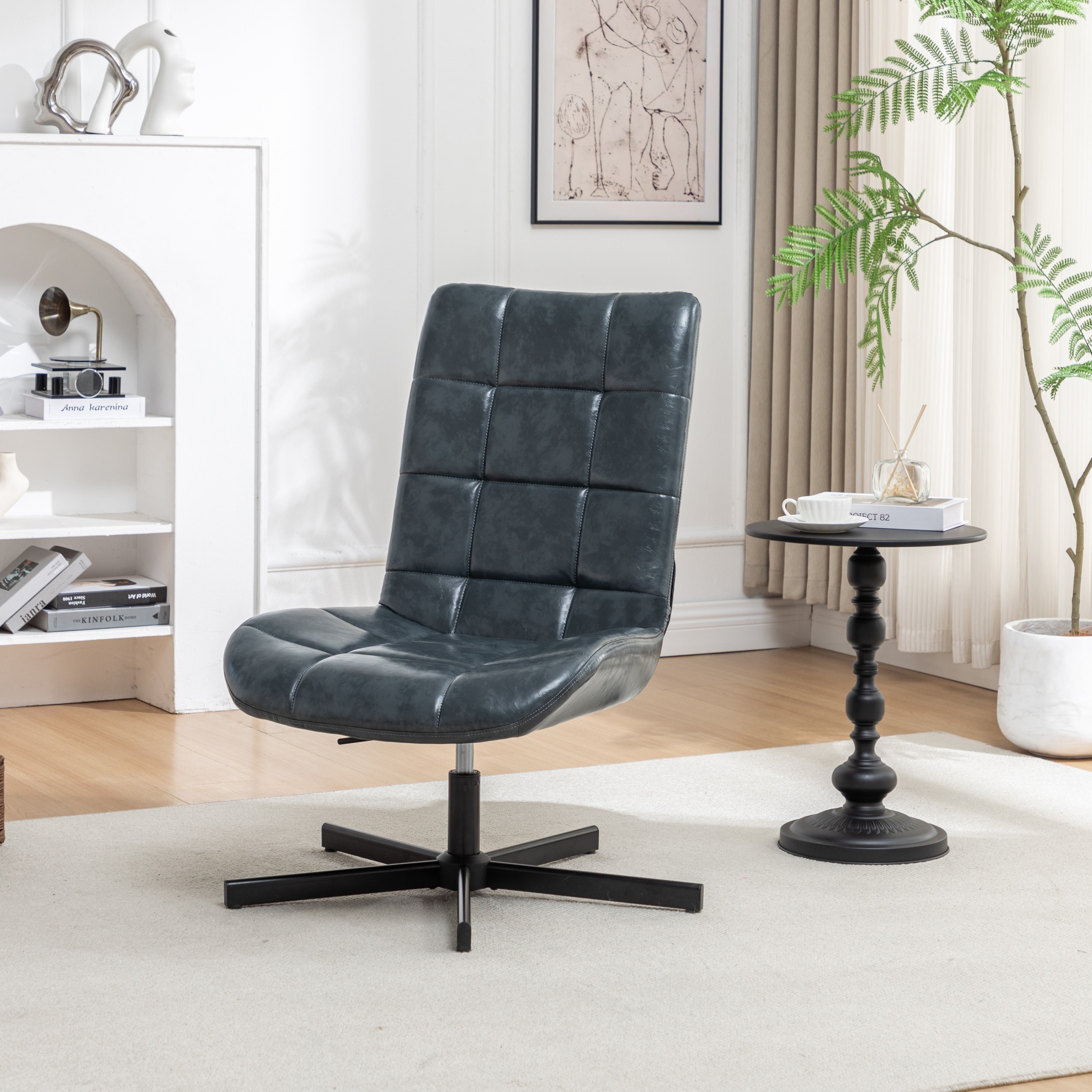 Roundhill Furniture Arlena Faux Leather Tufted Swivel Accent Chair - Modern Living Room Lounge Chair for Home Office, Reading Nook & Bedroom Decor