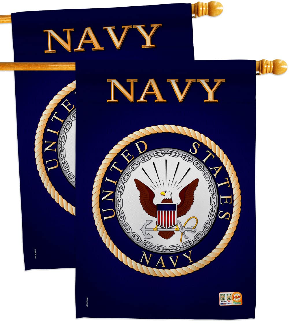 2 Pack Navy House Flags - USN Seabee United States Armed Forces Military Veteran Retiree Official Double-Sided Yard Banner (28x40 Inch) Made in USA - Perfect for Patriotic Home Decor, Military Appreciation Gifts & Outdoor Display