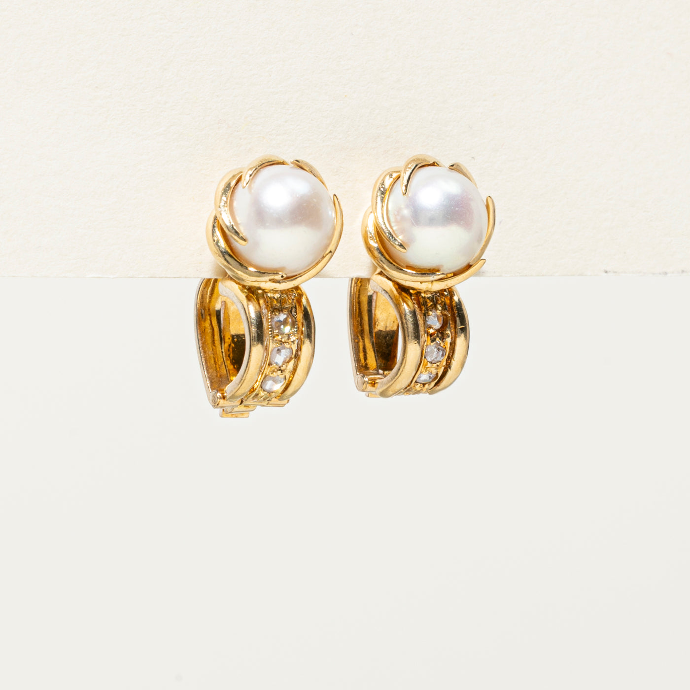 Vintage Pearl & Diamond Clip-On Earrings - 0.06ctw White Gold Elegant Jewelry for Women | Perfect for Weddings, Parties & Special Occasions